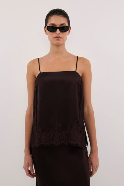 Aude wearing SELENE ESPRESSO SATIN CAMI 
