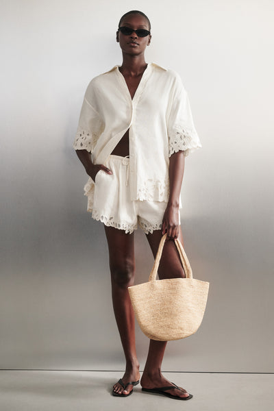 Ayen wearing ZARIA OFF WHITE SHIRT