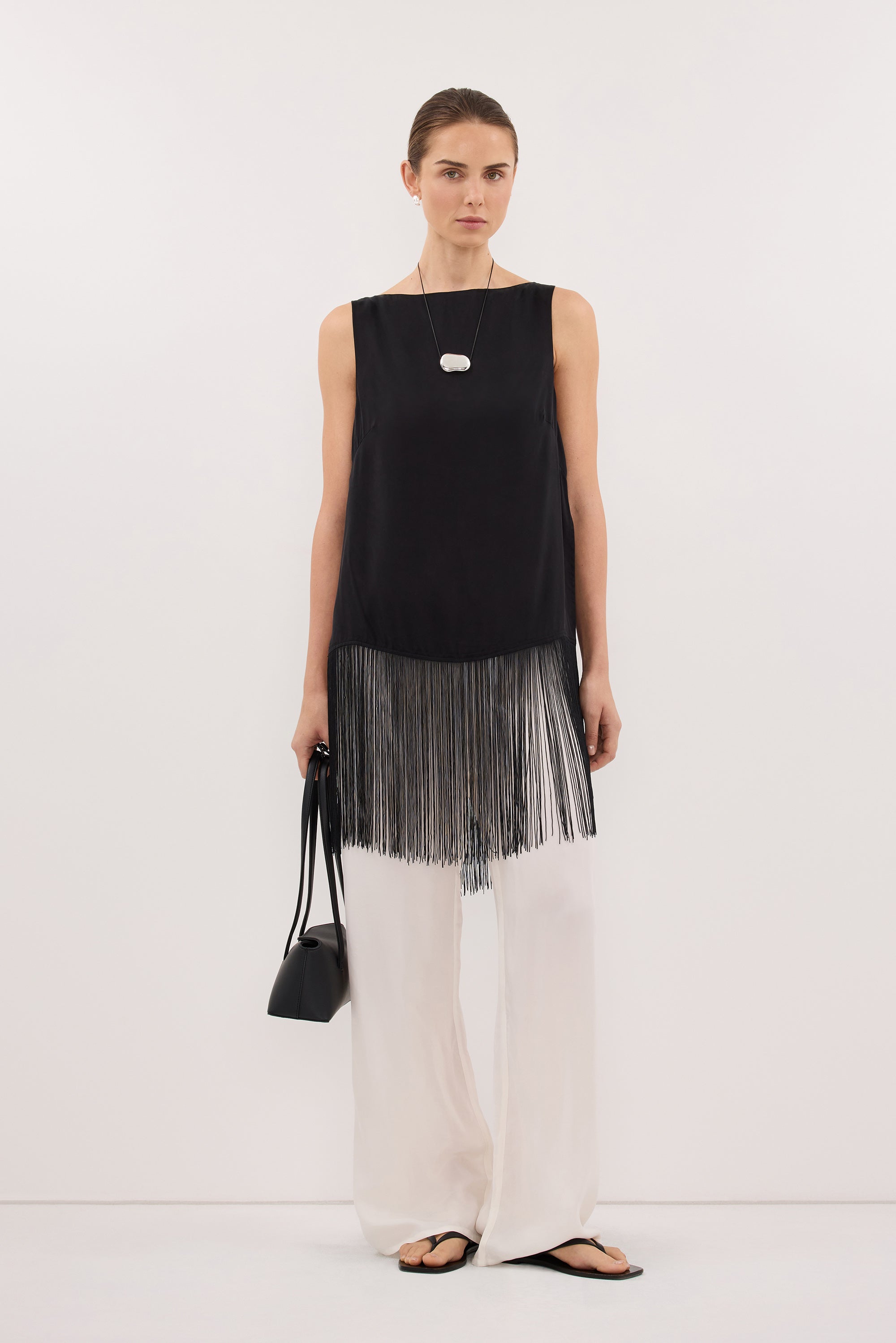 FIORA BLACK CUPRO FRINGE TOP
