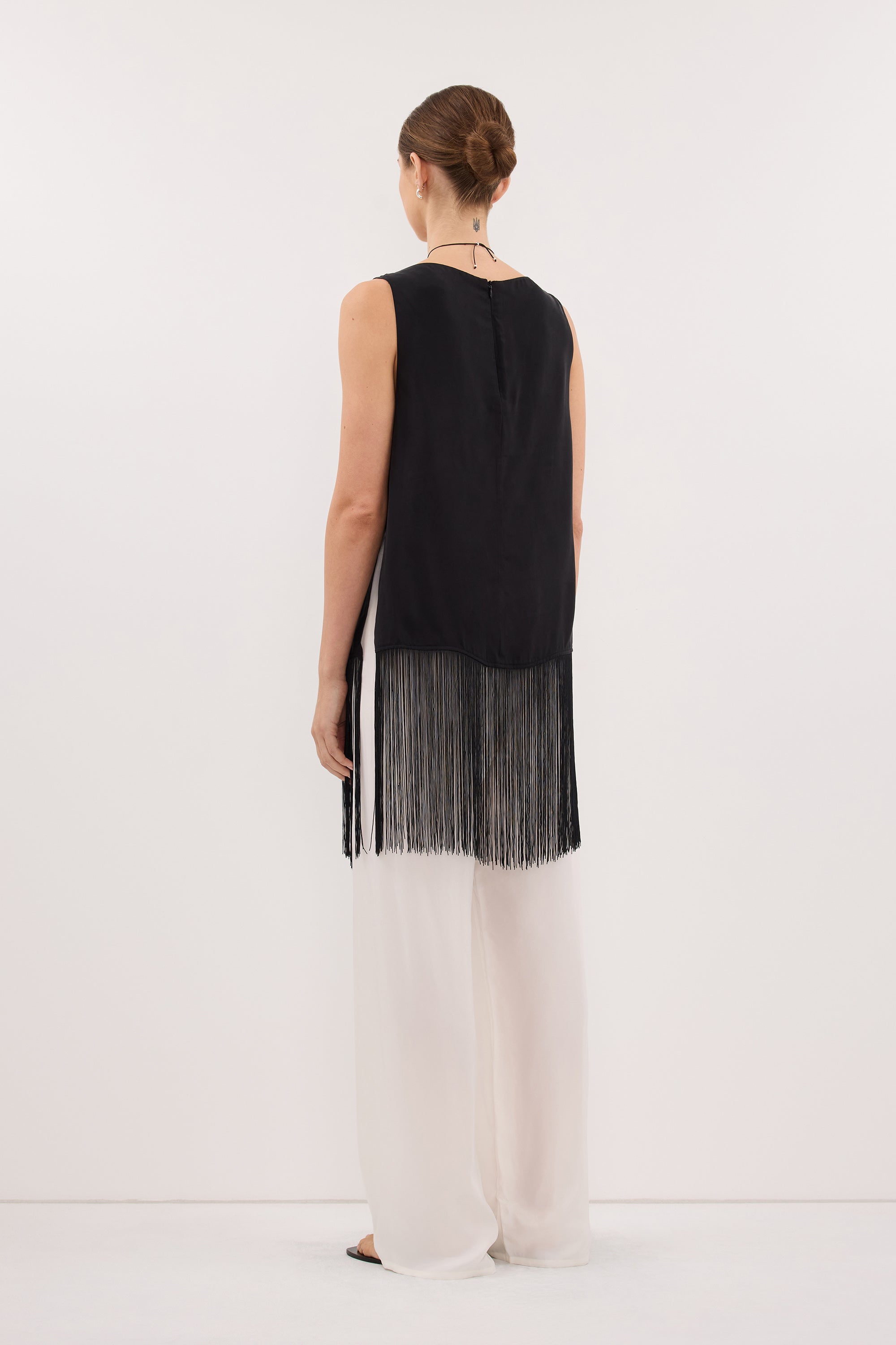 FIORA BLACK CUPRO FRINGE TOP – DISSH
