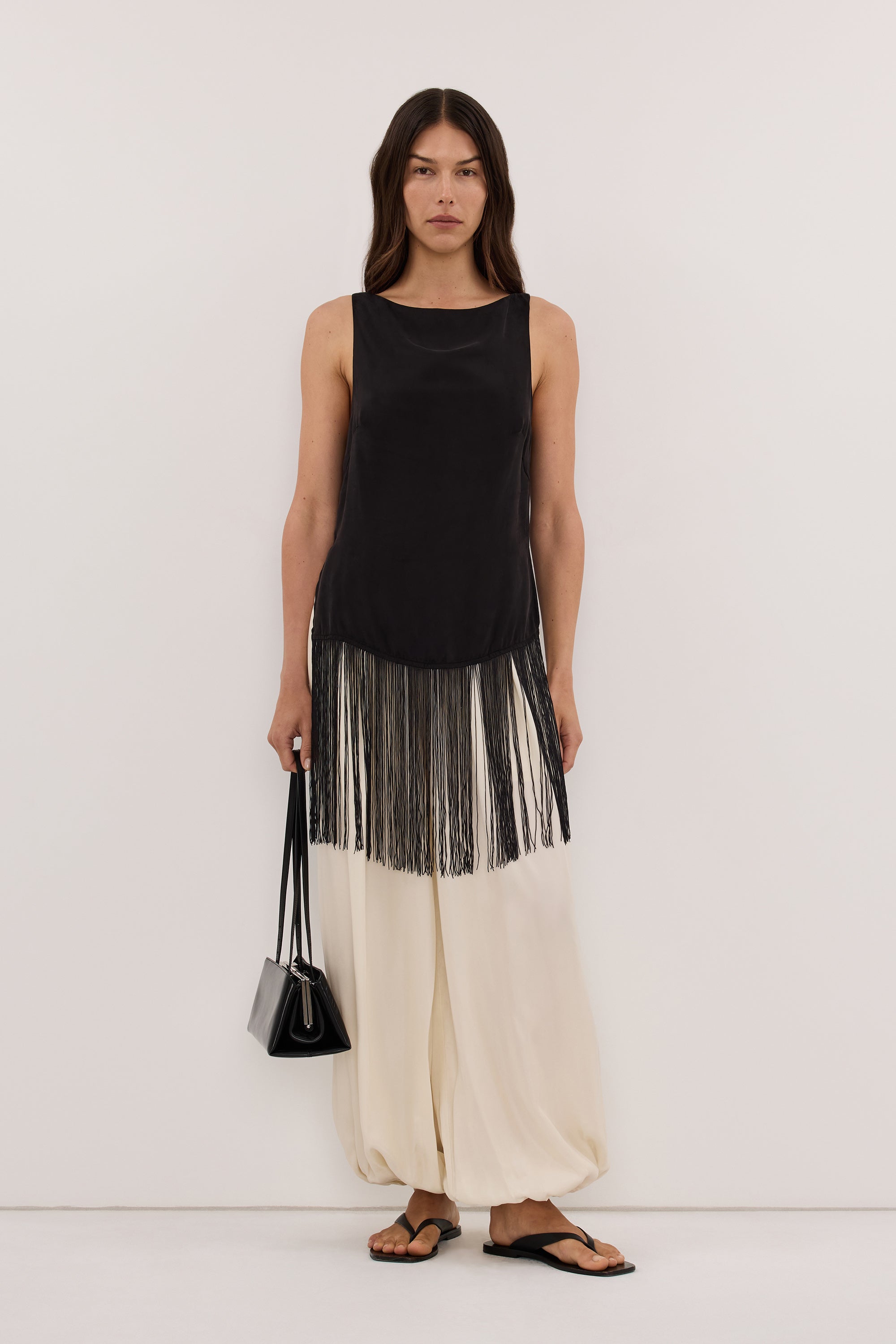FIORA BLACK CUPRO FRINGE TOP