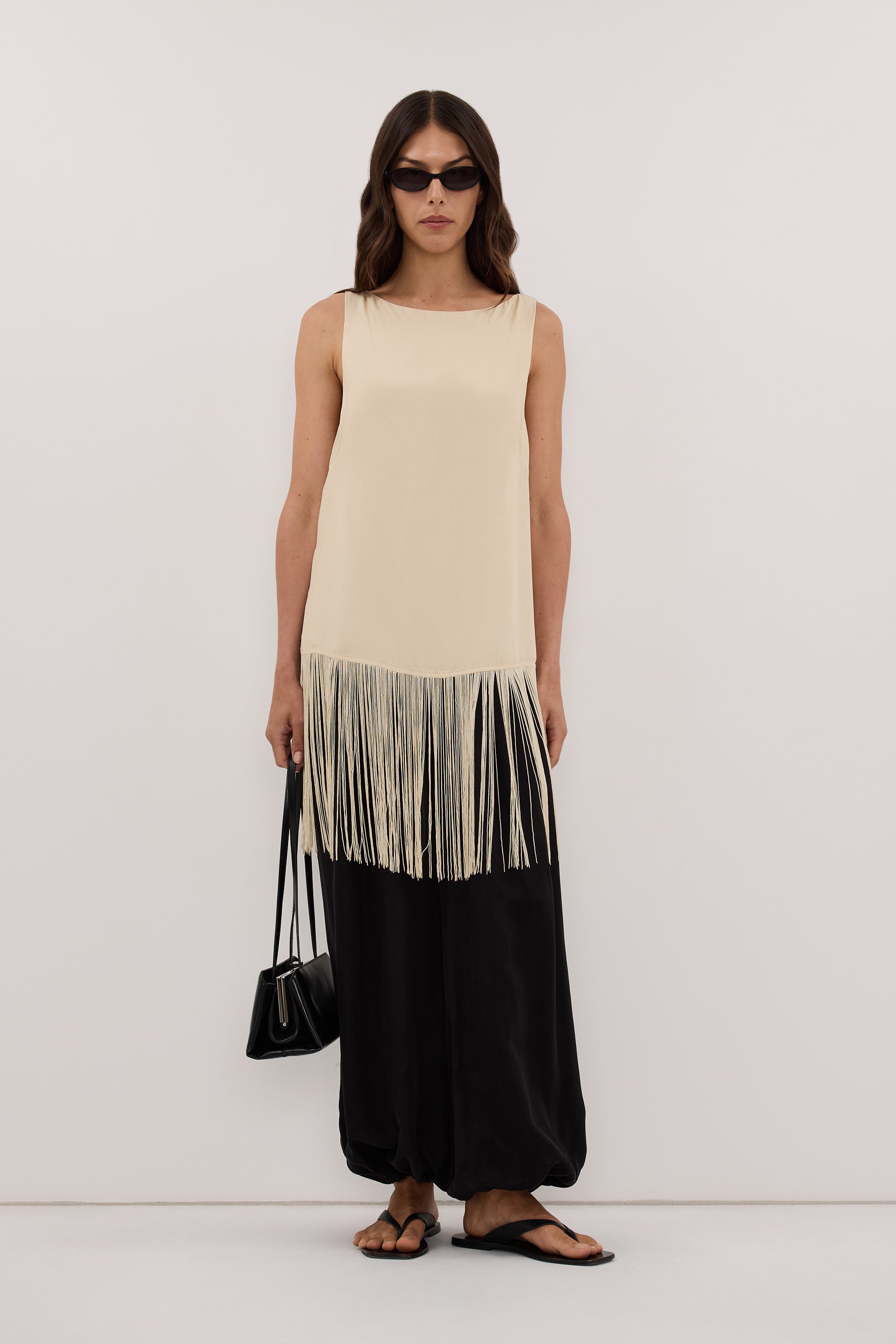 FIORA STRAW CUPRO FRINGE TOP - PRE ORDER