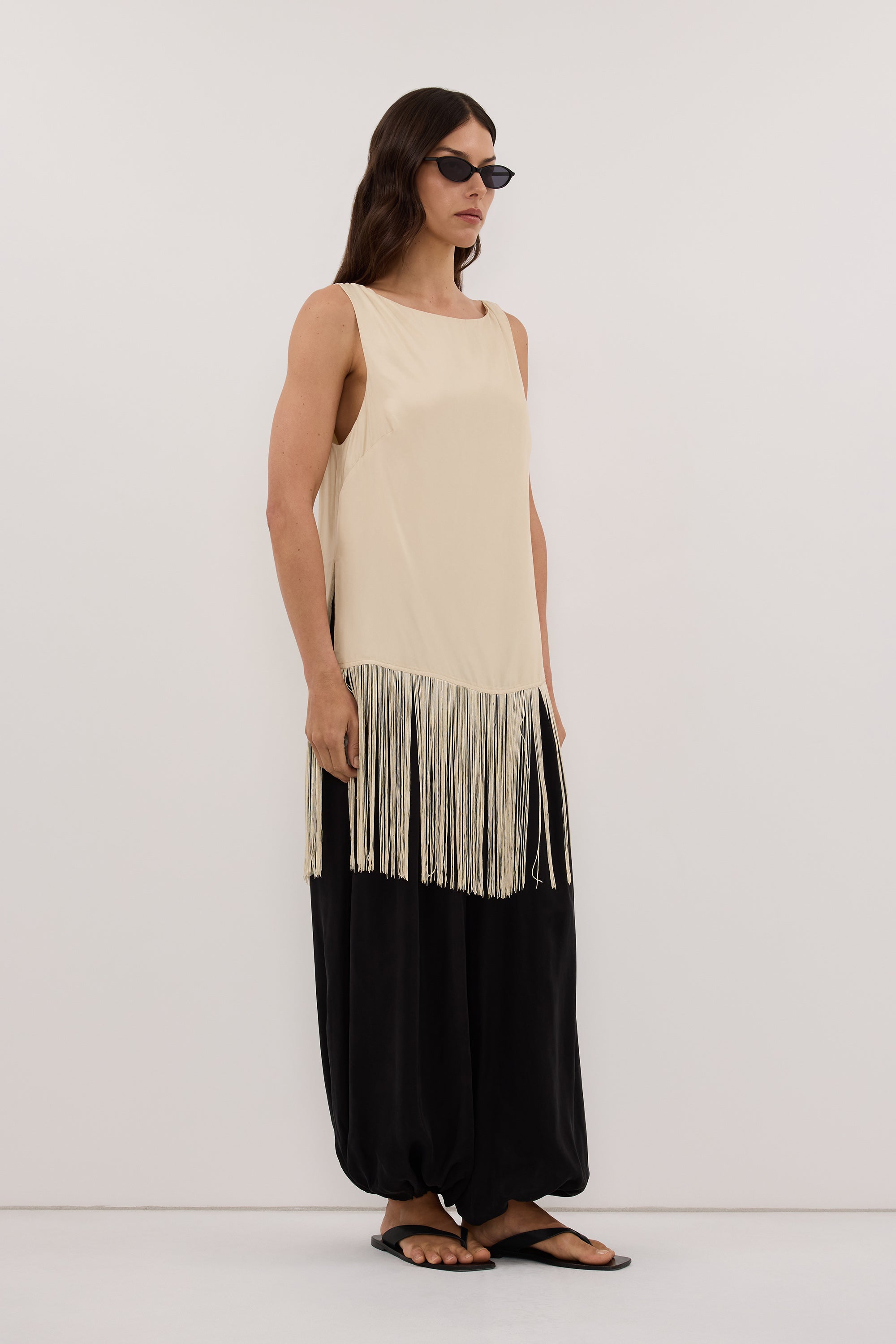 FIORA STRAW CUPRO FRINGE TOP - PRE ORDER