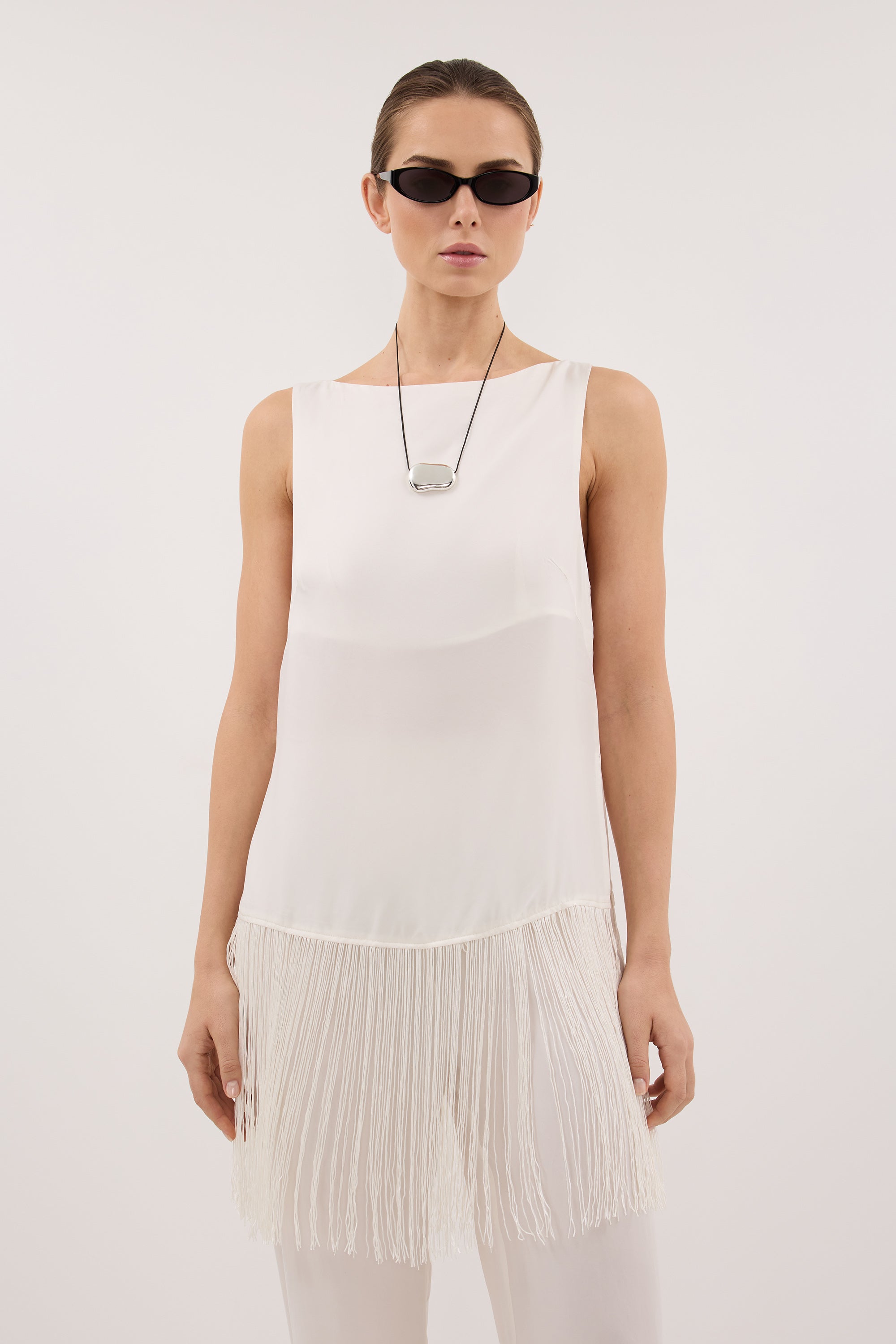 FIORA WHITE CUPRO FRINGE TOP – DISSH