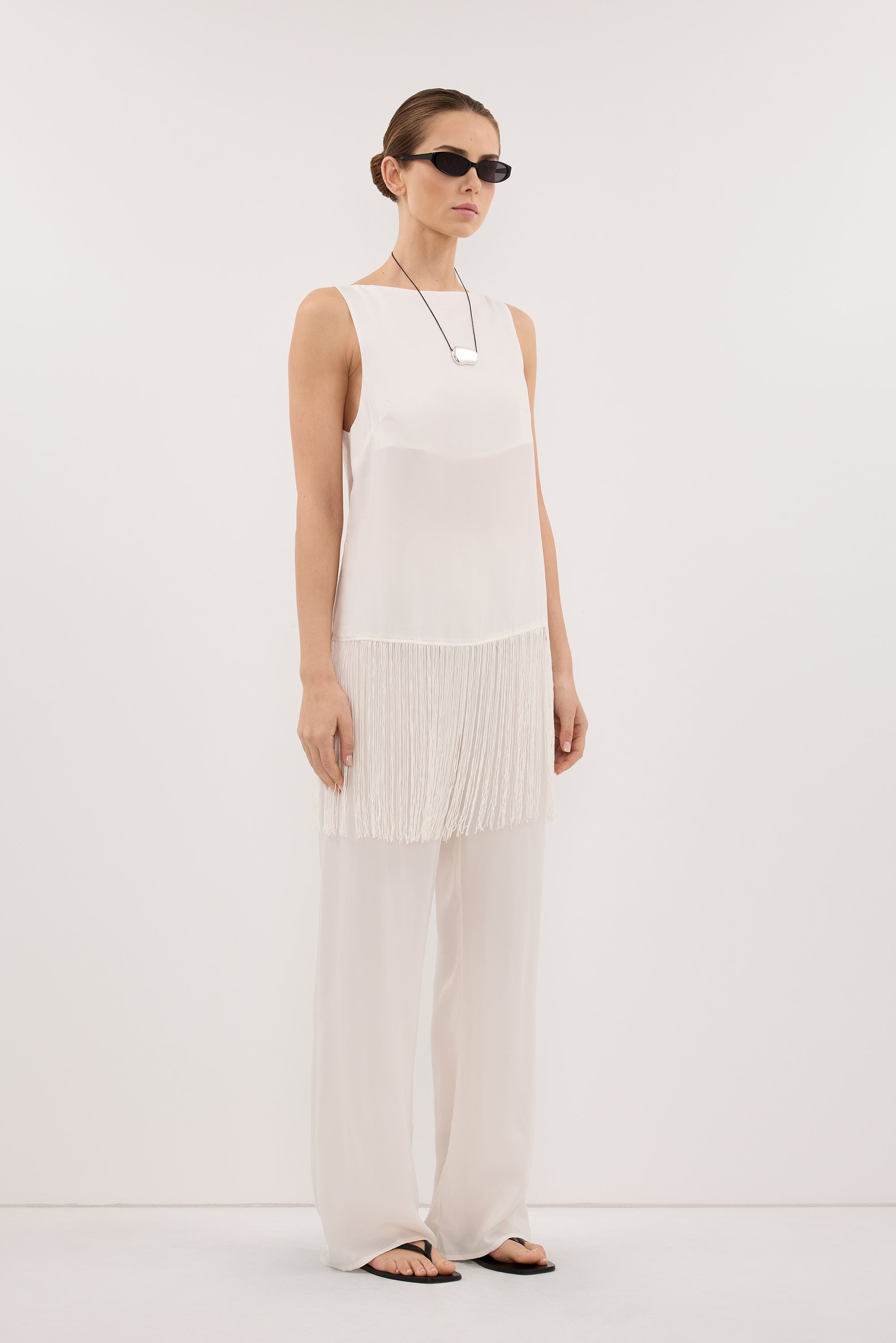 FIORA WHITE CUPRO FRINGE TOP