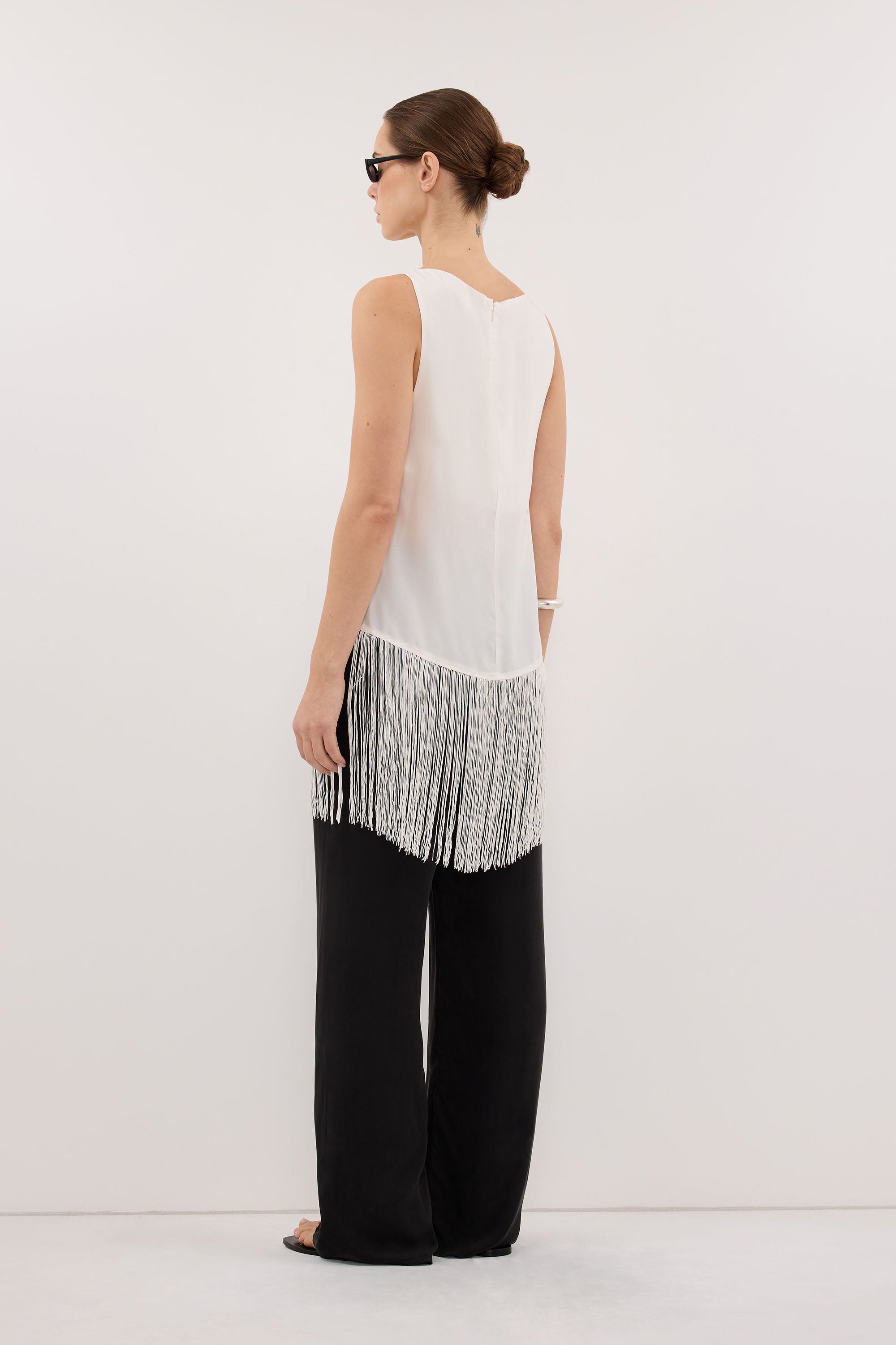 FIORA WHITE CUPRO FRINGE TOP