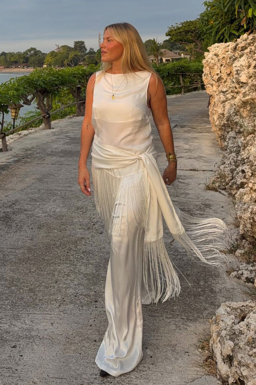 FIORA WHITE CUPRO FRINGE TOP