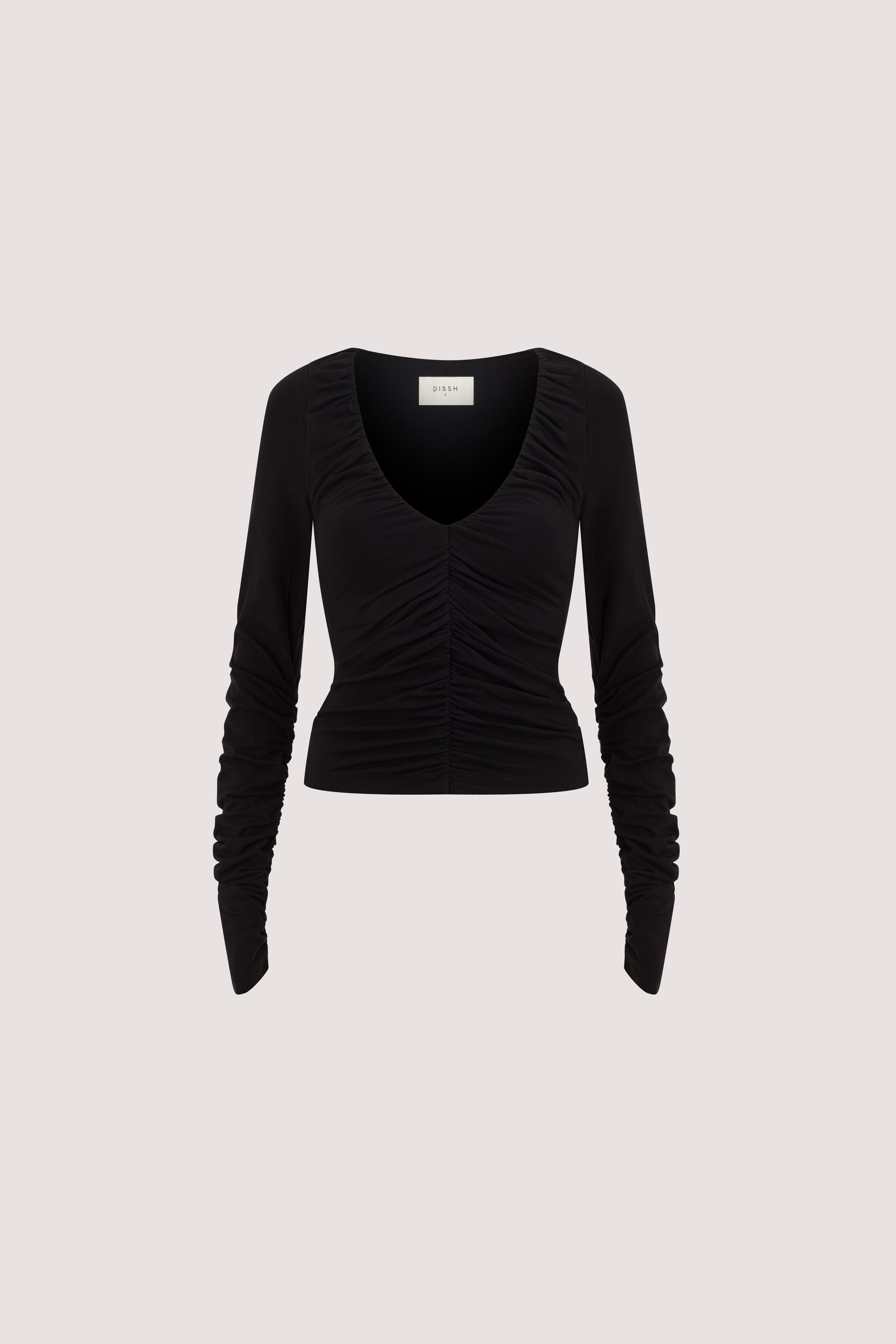 LORNE BLACK V NECK GATHERED TOP