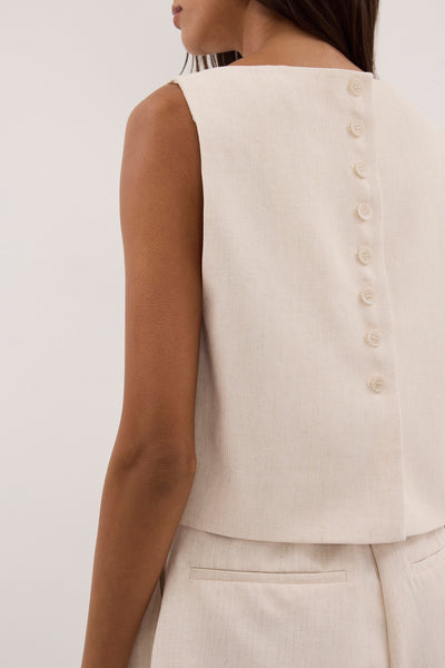 Shanaya wearing ROSALIE CREAM MARLE SHELL TOP
