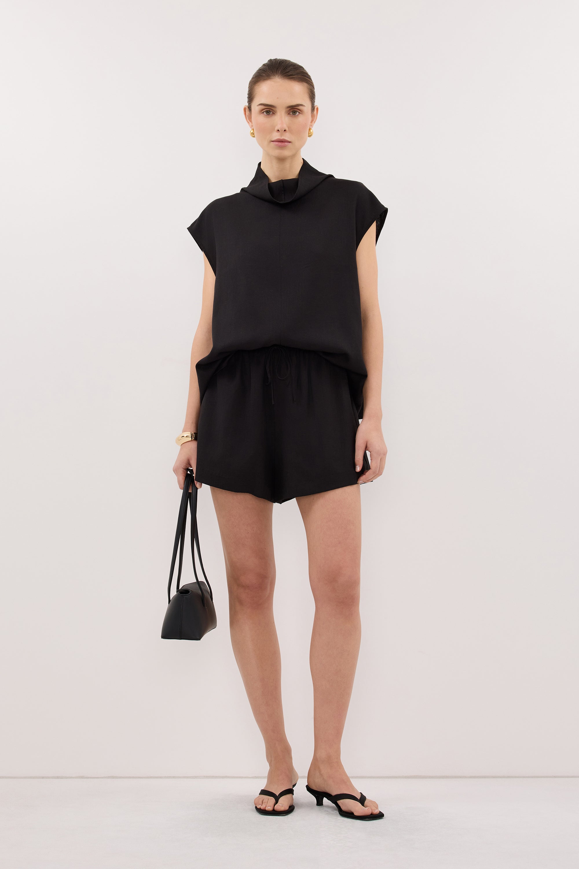 CALIA BLACK FUNNEL NECK TOP