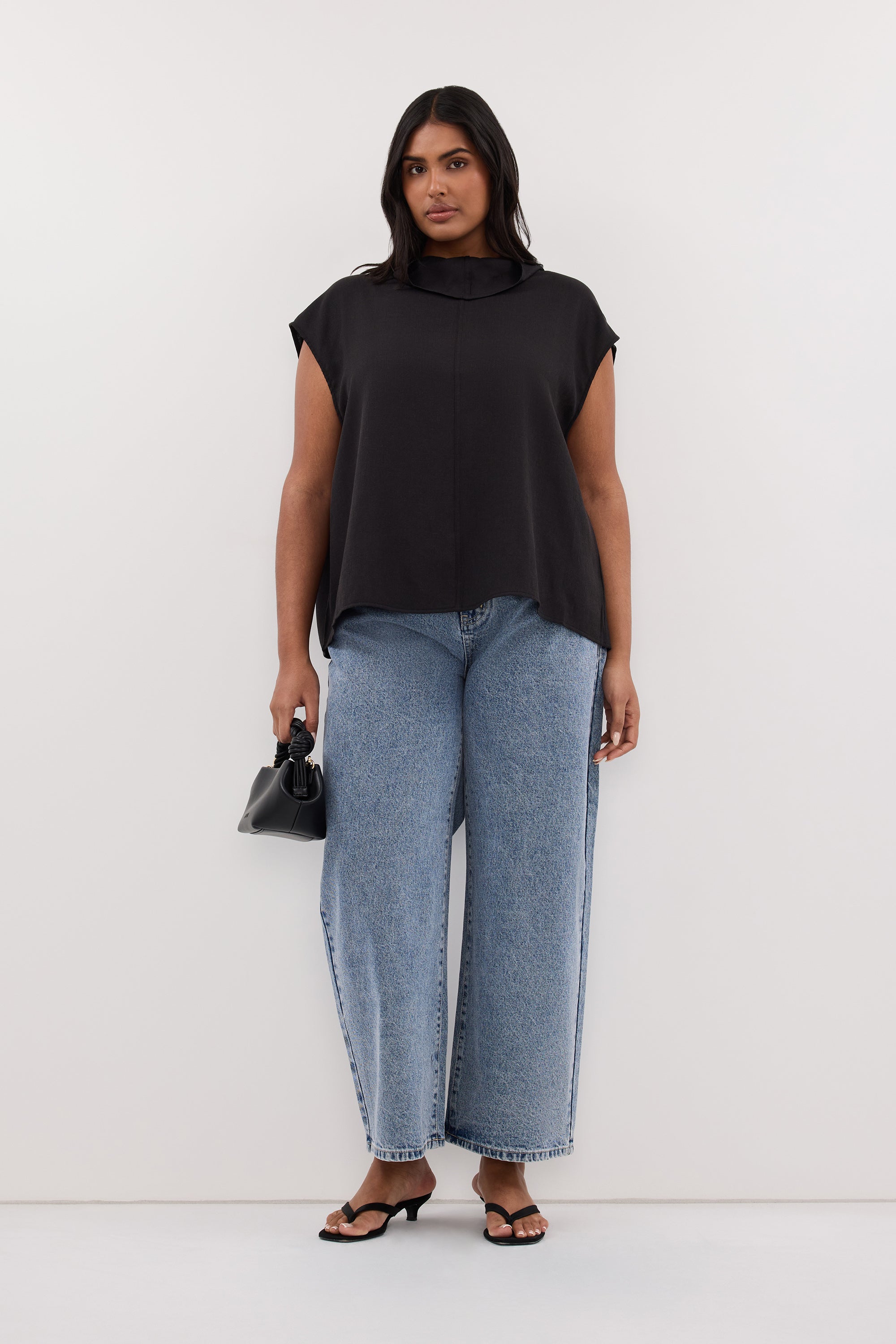 CALIA BLACK FUNNEL NECK TOP
