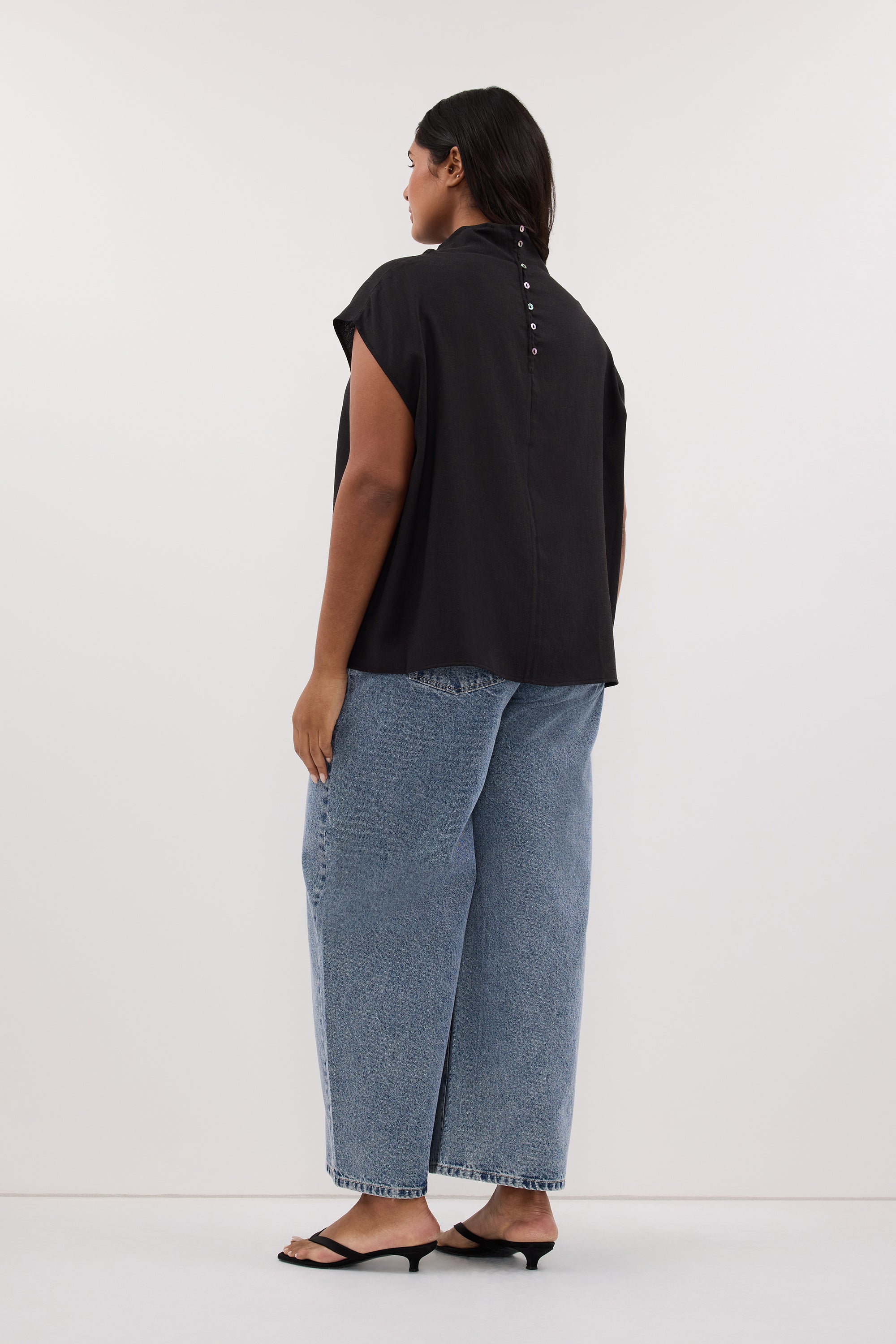 CALIA BLACK FUNNEL NECK TOP