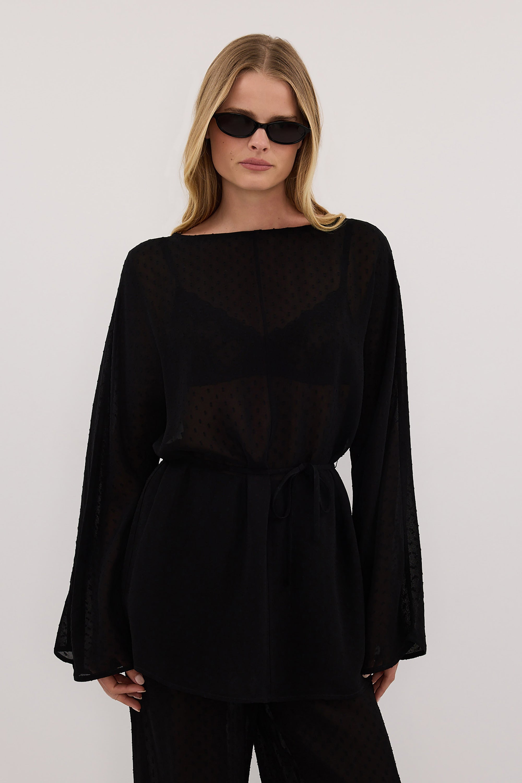 SALINA BLACK DOT DRAPED TOP – DISSH