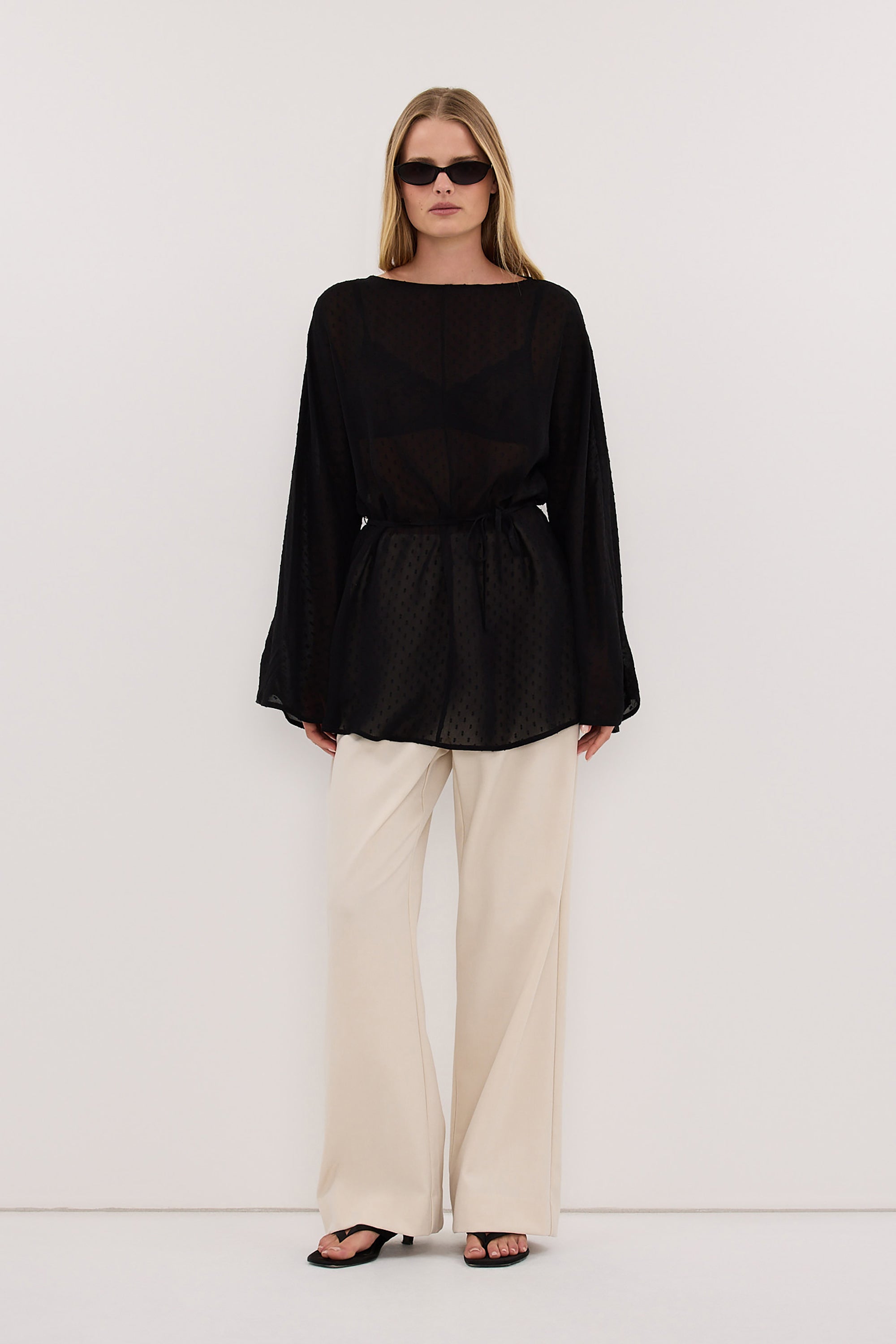 SALINA BLACK DOT DRAPED TOP – DISSH