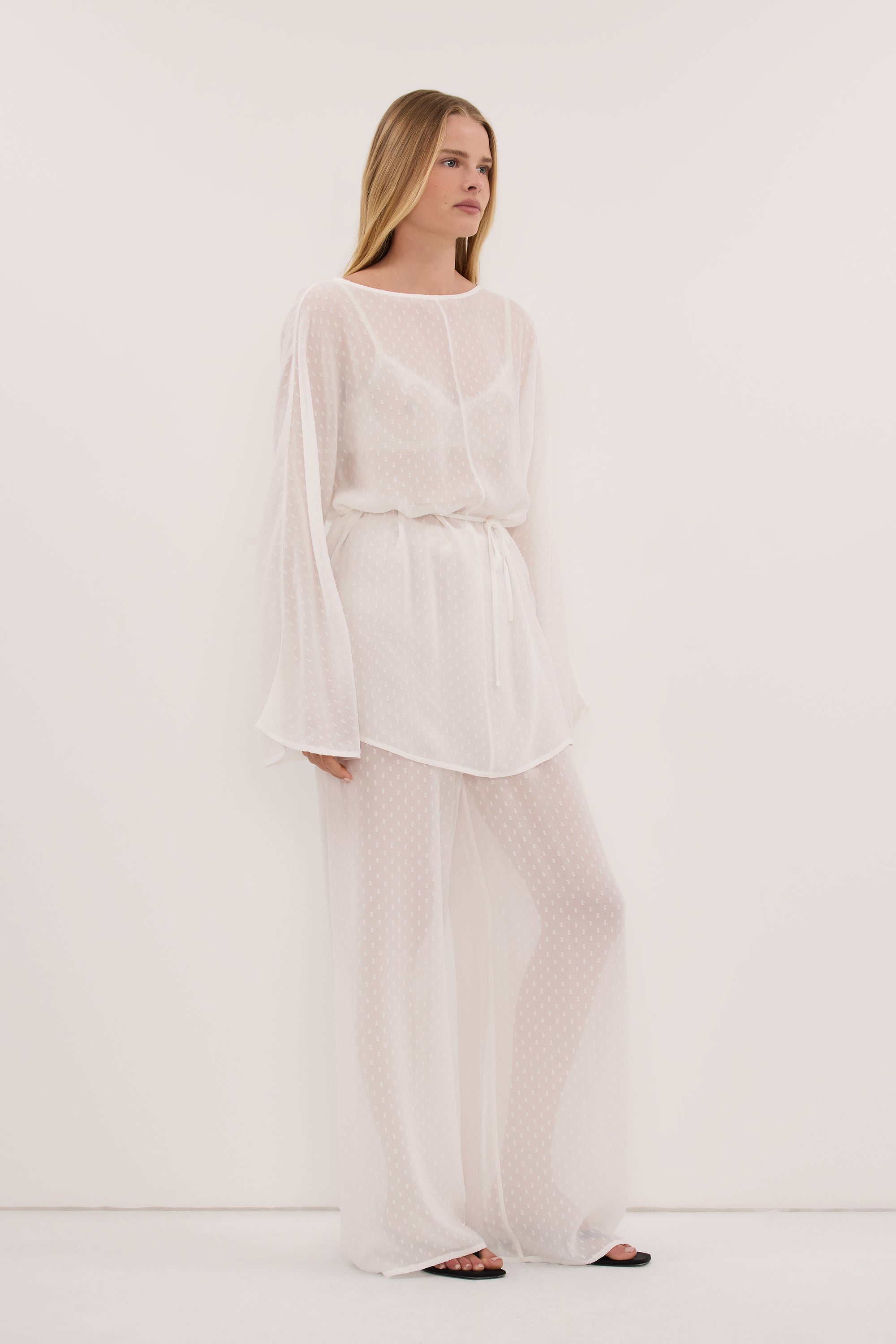 SALINA IVORY DOT DRAPED TOP – DISSH