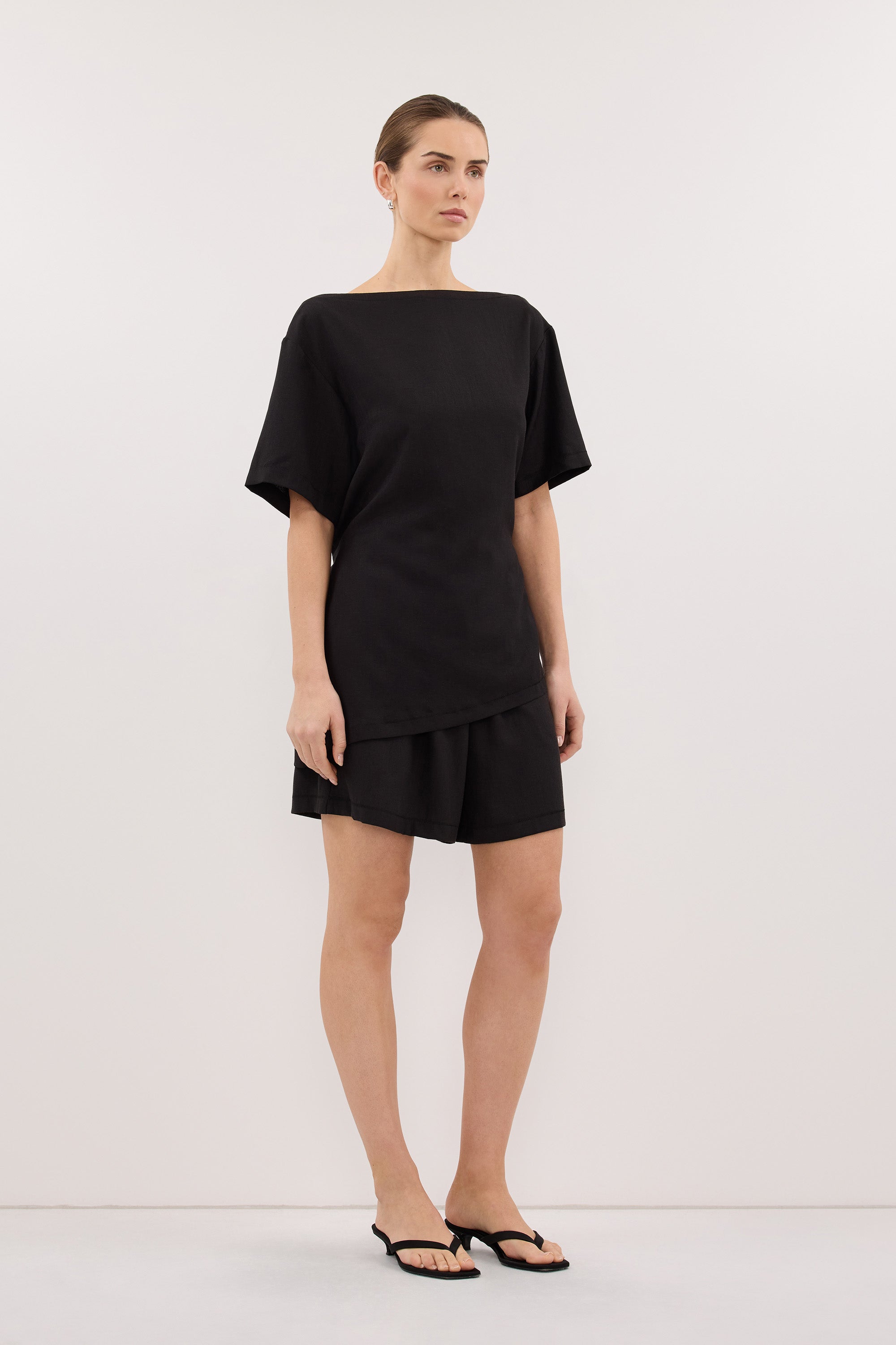 CALIA BLACK BOAT NECK SLEEVED TOP