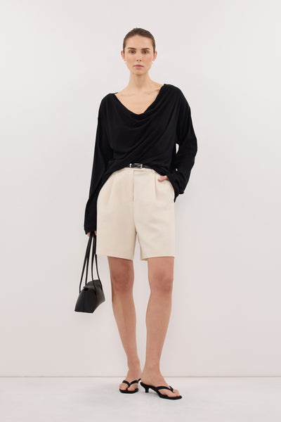 Stas wearing ORELIA BLACK COWL NECK SLEEVED TOP