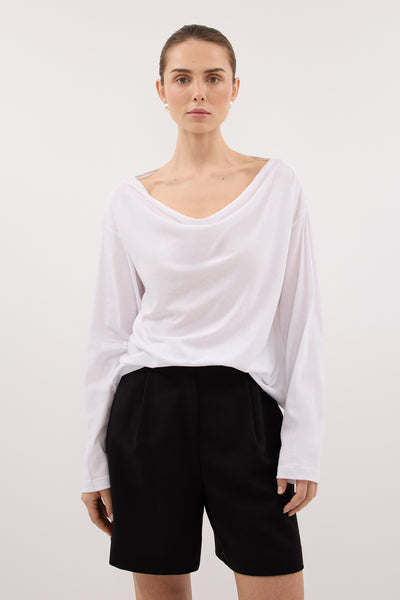 Stas wearing ORELIA WHITE COWL NECK SLEEVED TOP