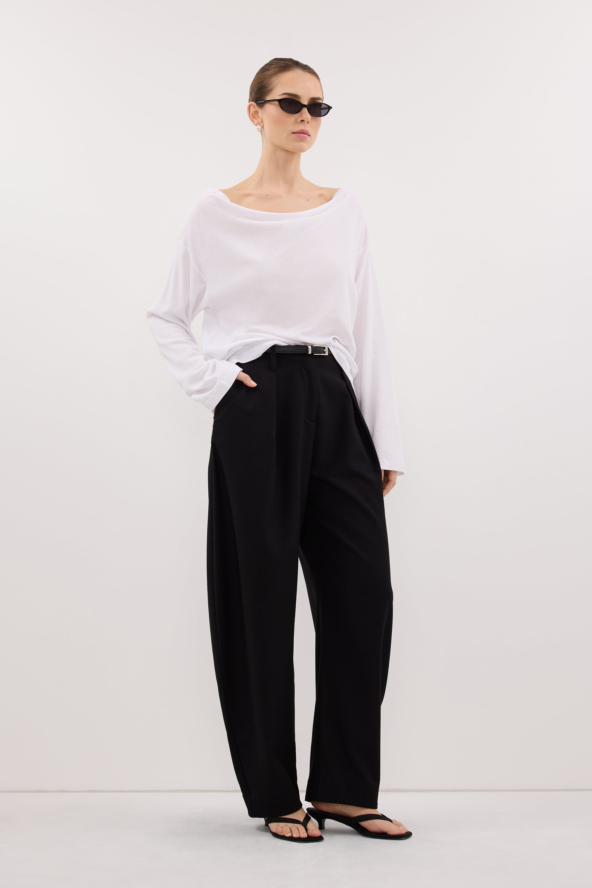 ORELIA WHITE COWL NECK SLEEVED TOP