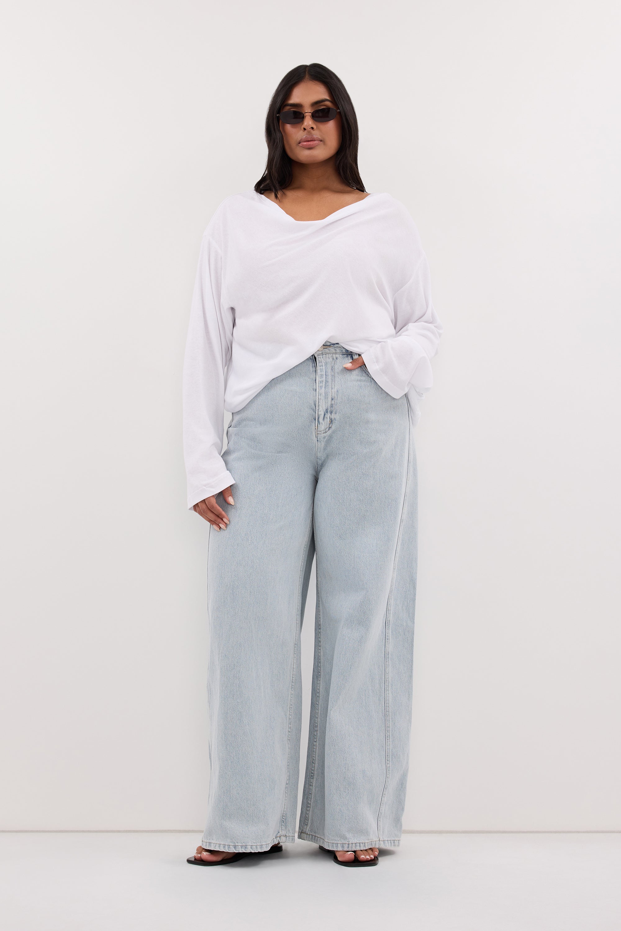 ORELIA WHITE COWL NECK SLEEVED TOP