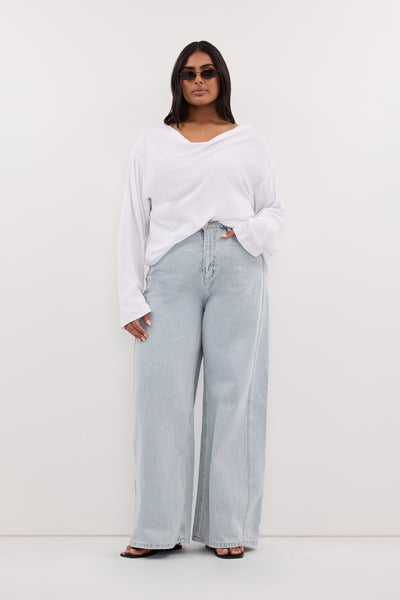 Shanaya wearing ORELIA WHITE COWL NECK SLEEVED TOP