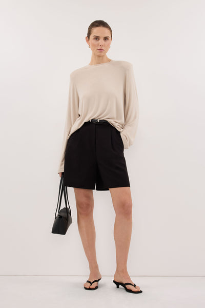 Shanina wearing RENI STONE SHOULDER PAD TOP