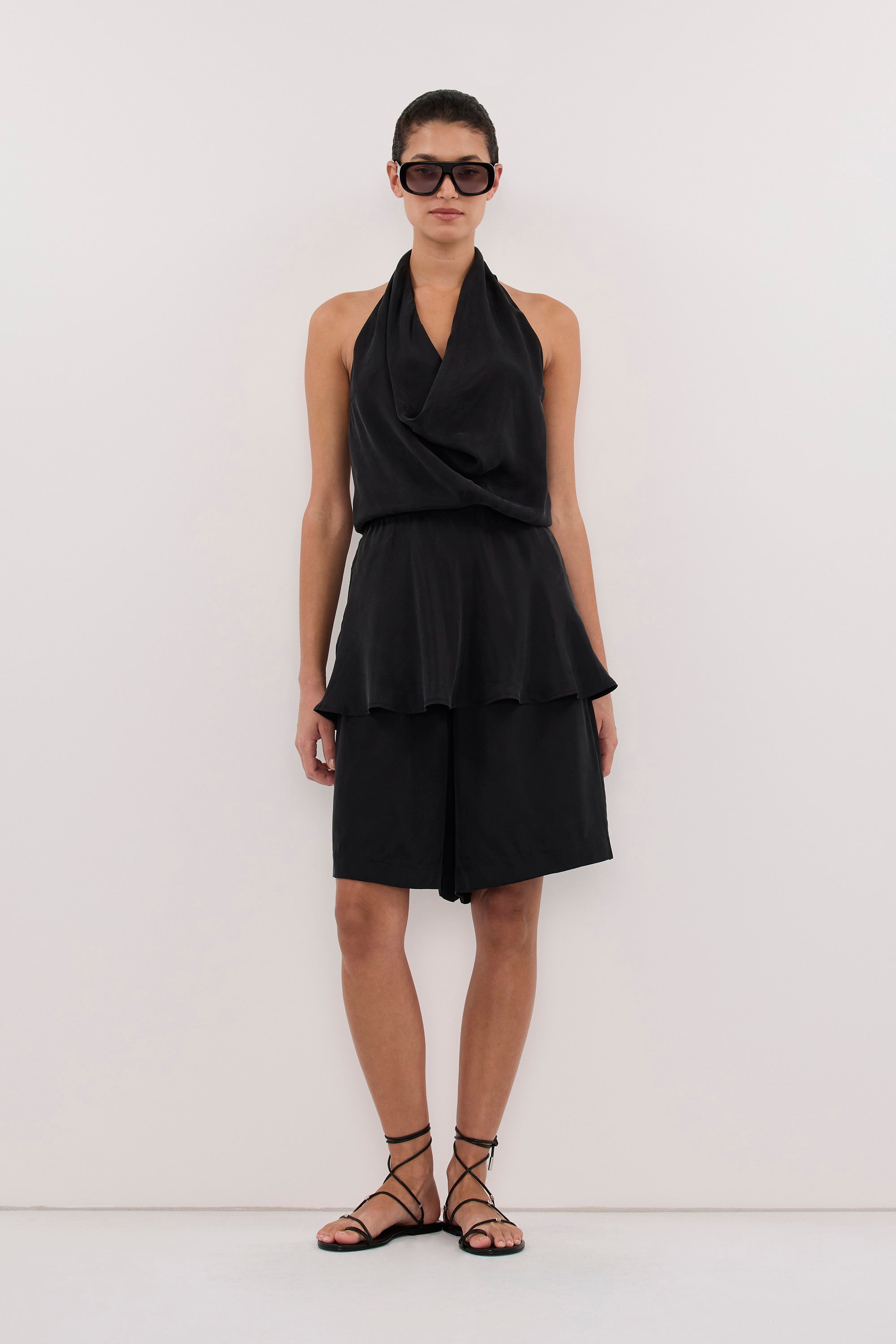 ADELE BLACK CUPRO COWL NECK TOP