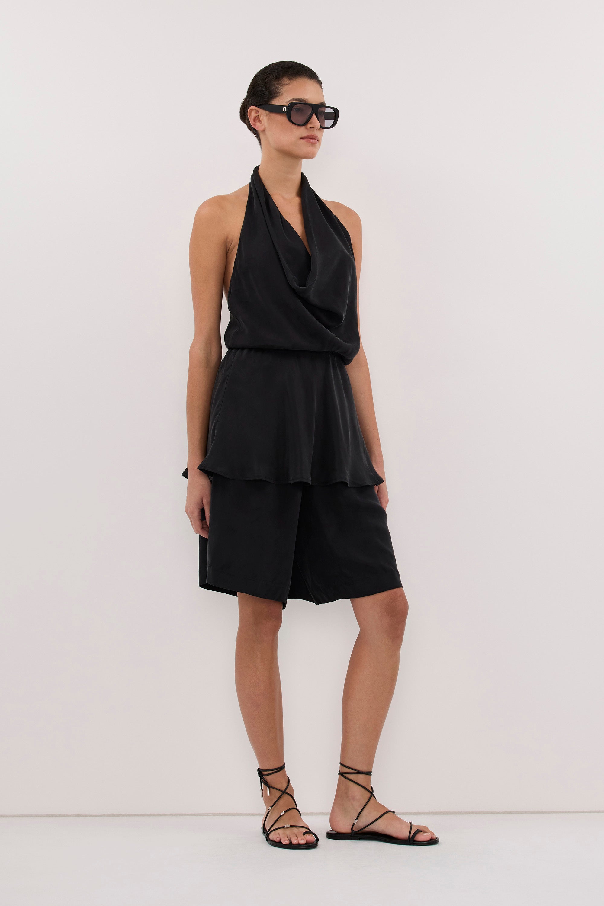 ADELE BLACK CUPRO COWL NECK TOP