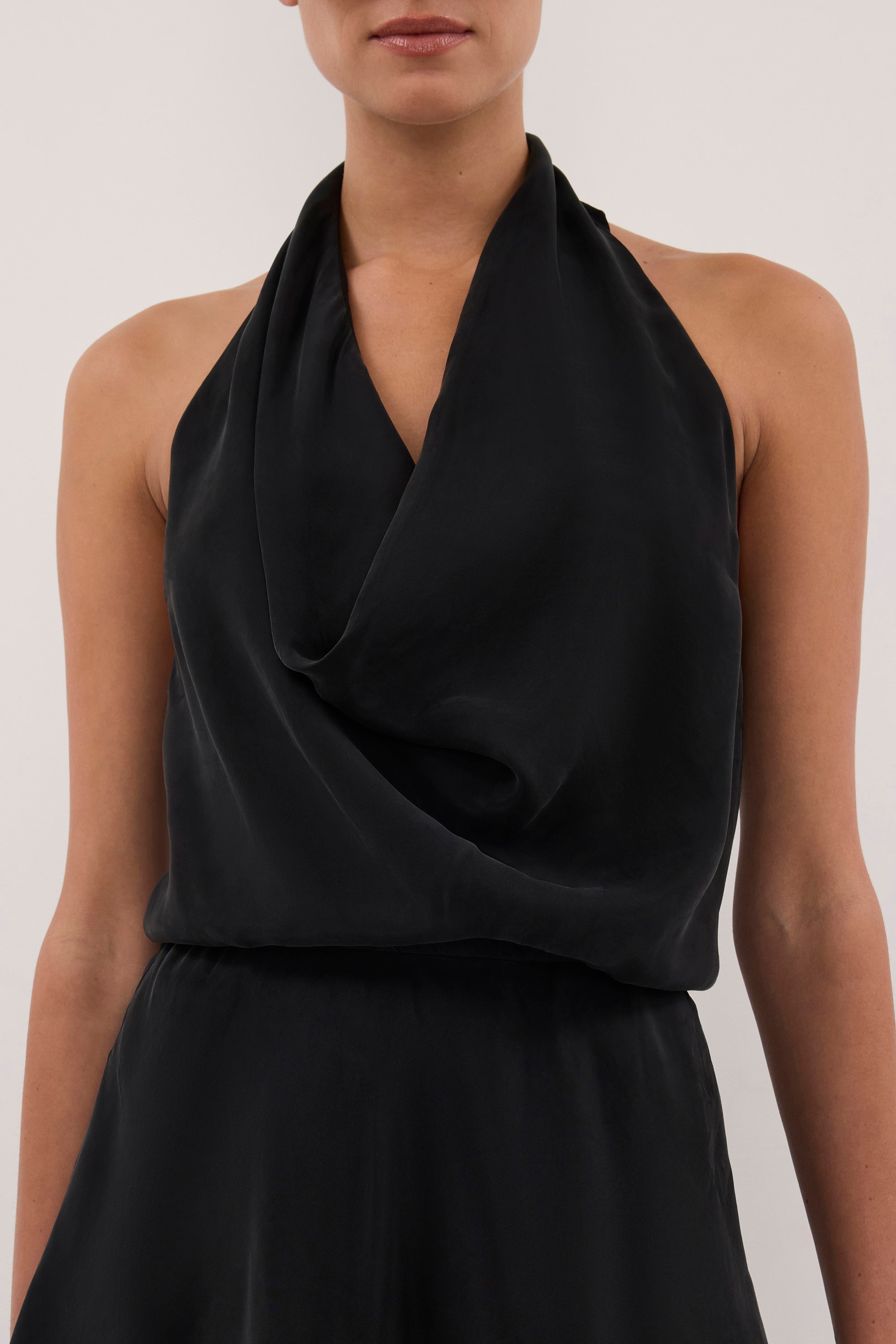 ADELE BLACK CUPRO COWL NECK TOP