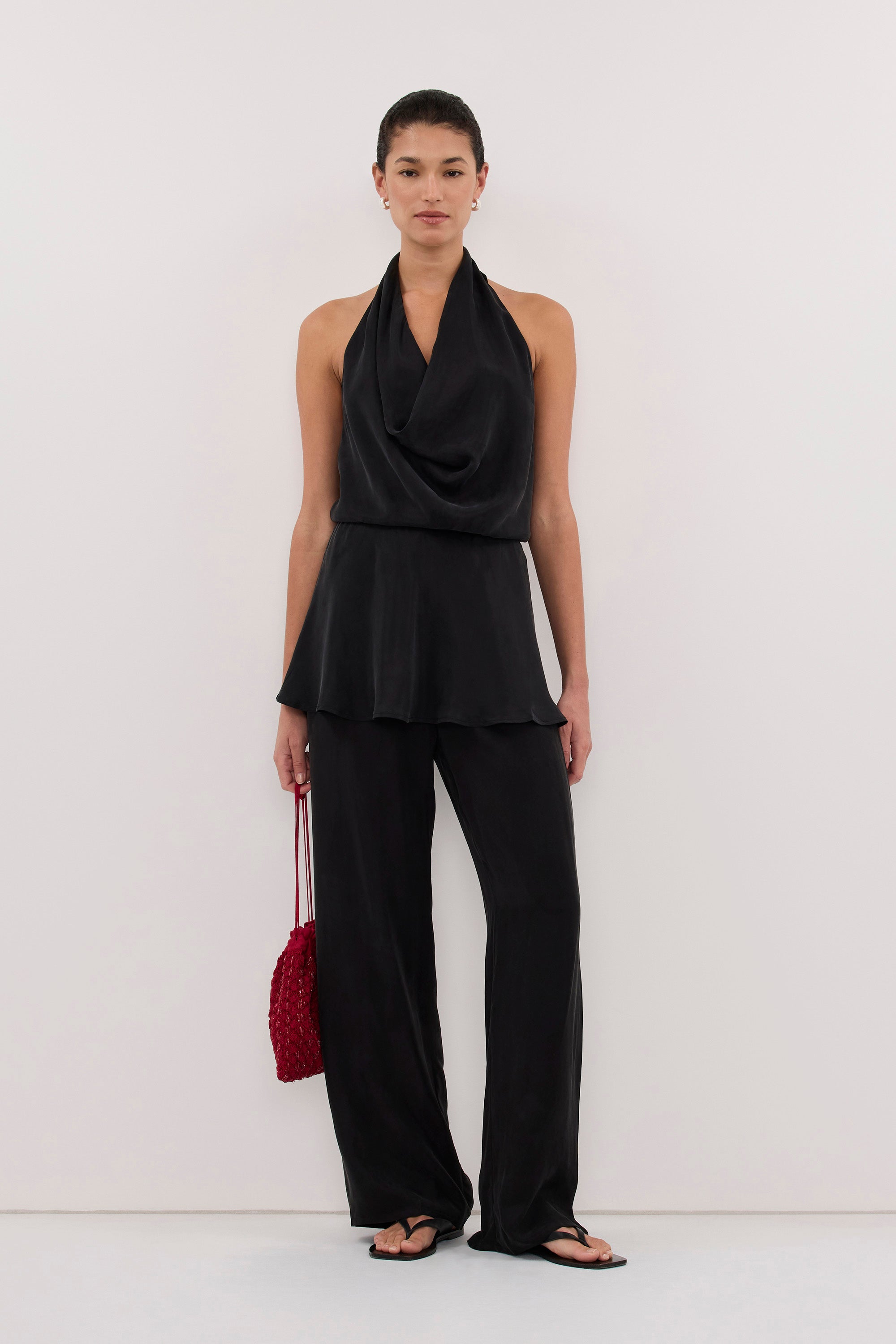 ADELE BLACK CUPRO COWL NECK TOP