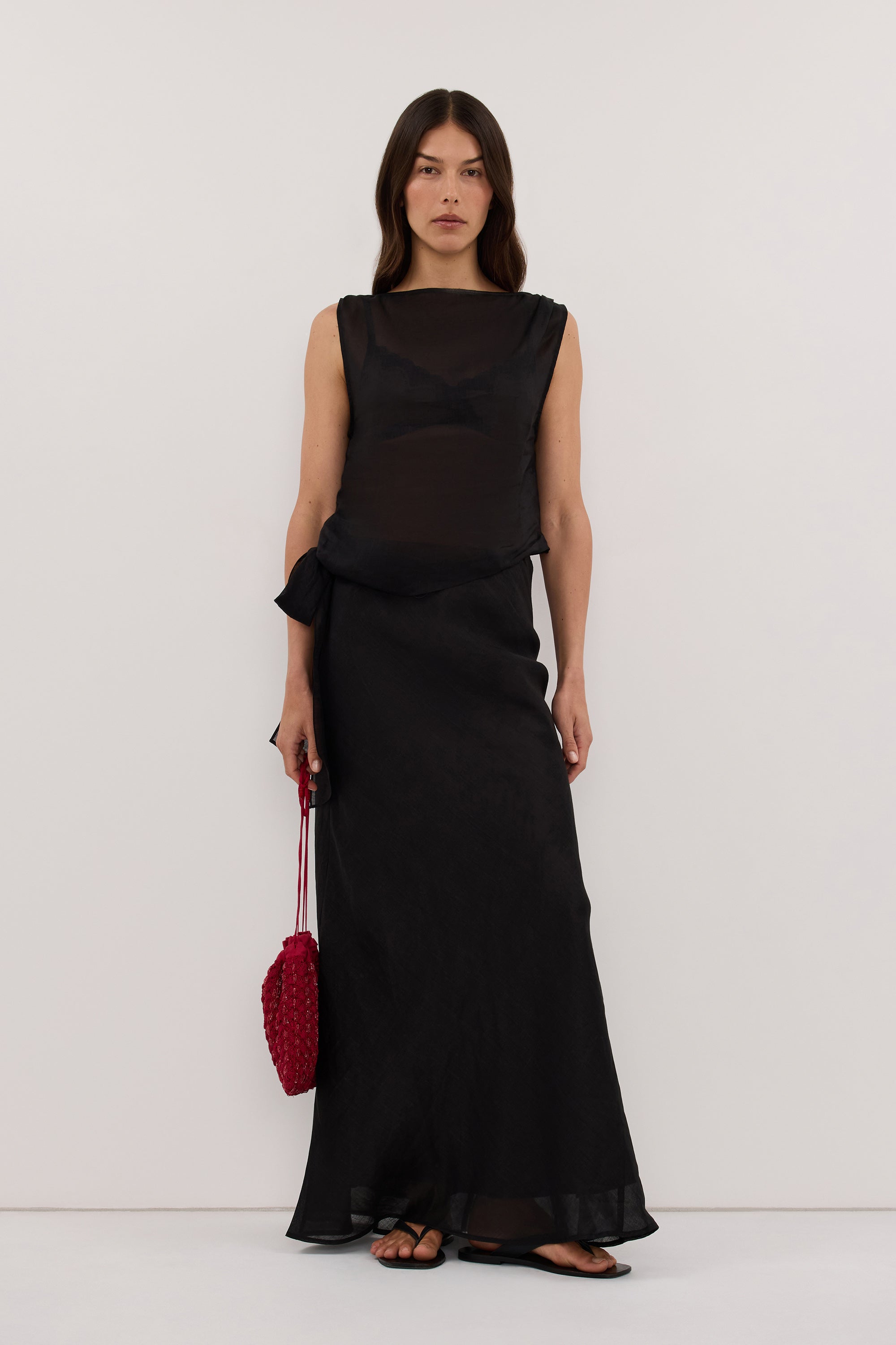LENA BLACK RAMIE TIE TOP