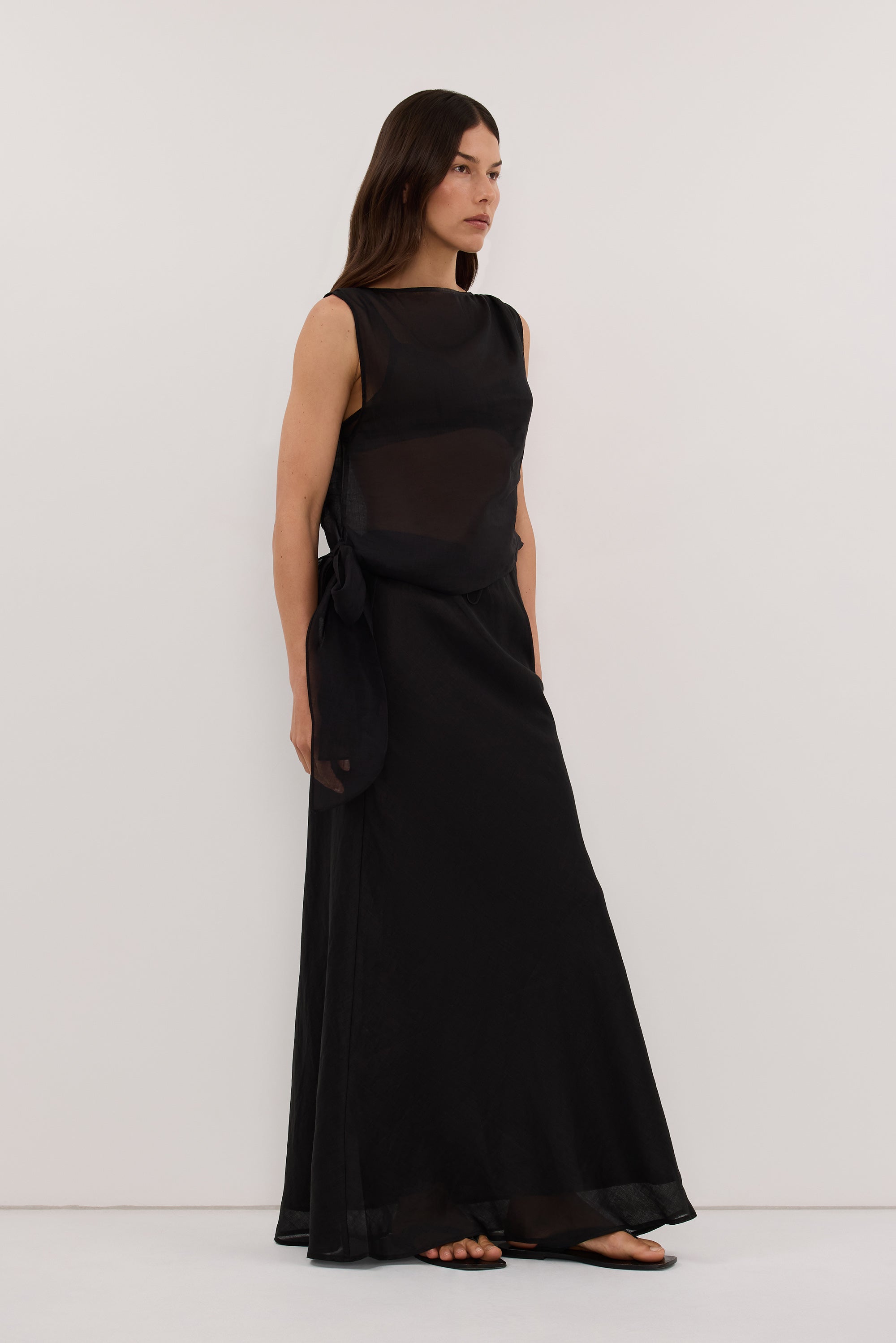 LENA BLACK RAMIE TIE TOP