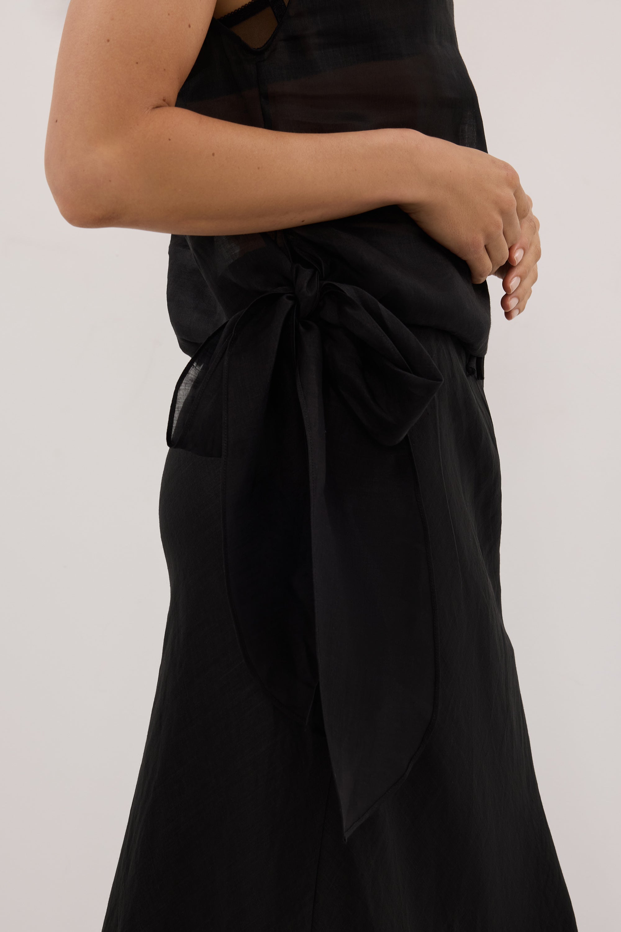 LENA BLACK RAMIE TIE TOP