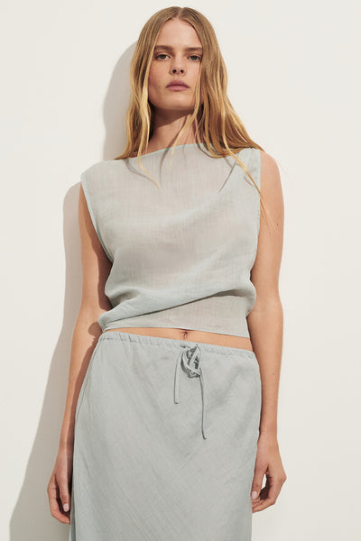 Zoe wearing LENA MINERAL RAMIE TIE TOP