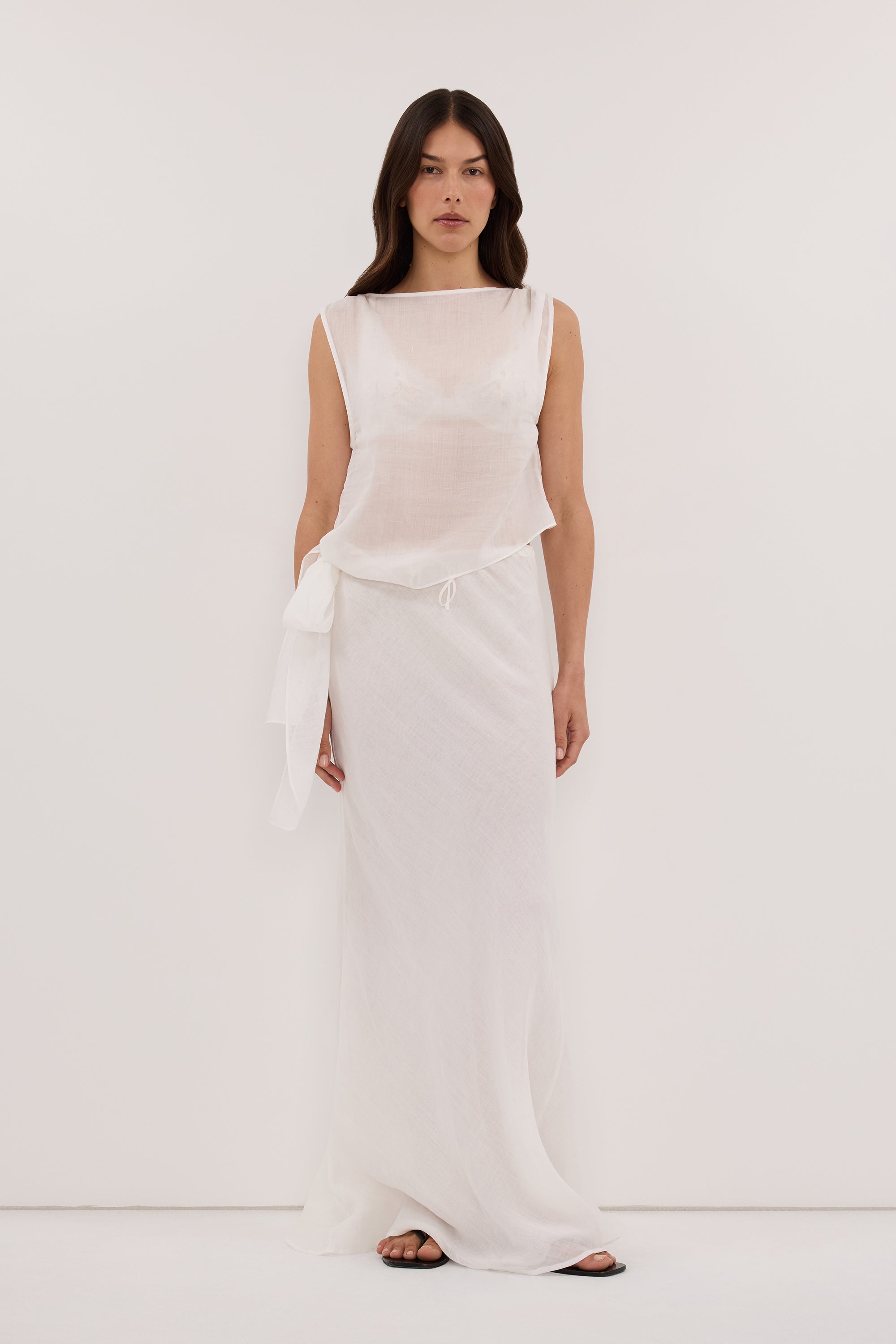 LENA WHITE RAMIE TIE TOP