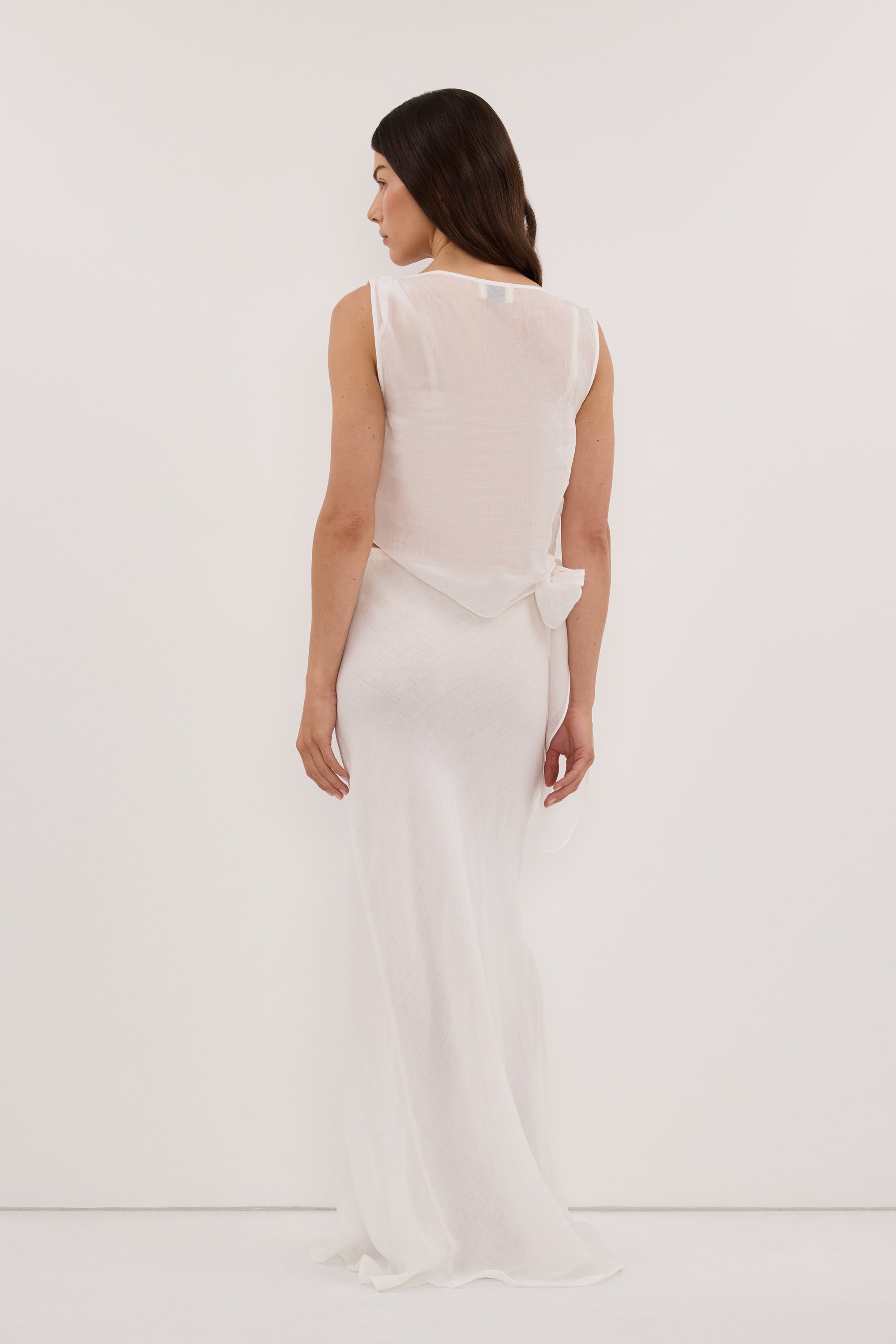 LENA WHITE RAMIE TIE TOP