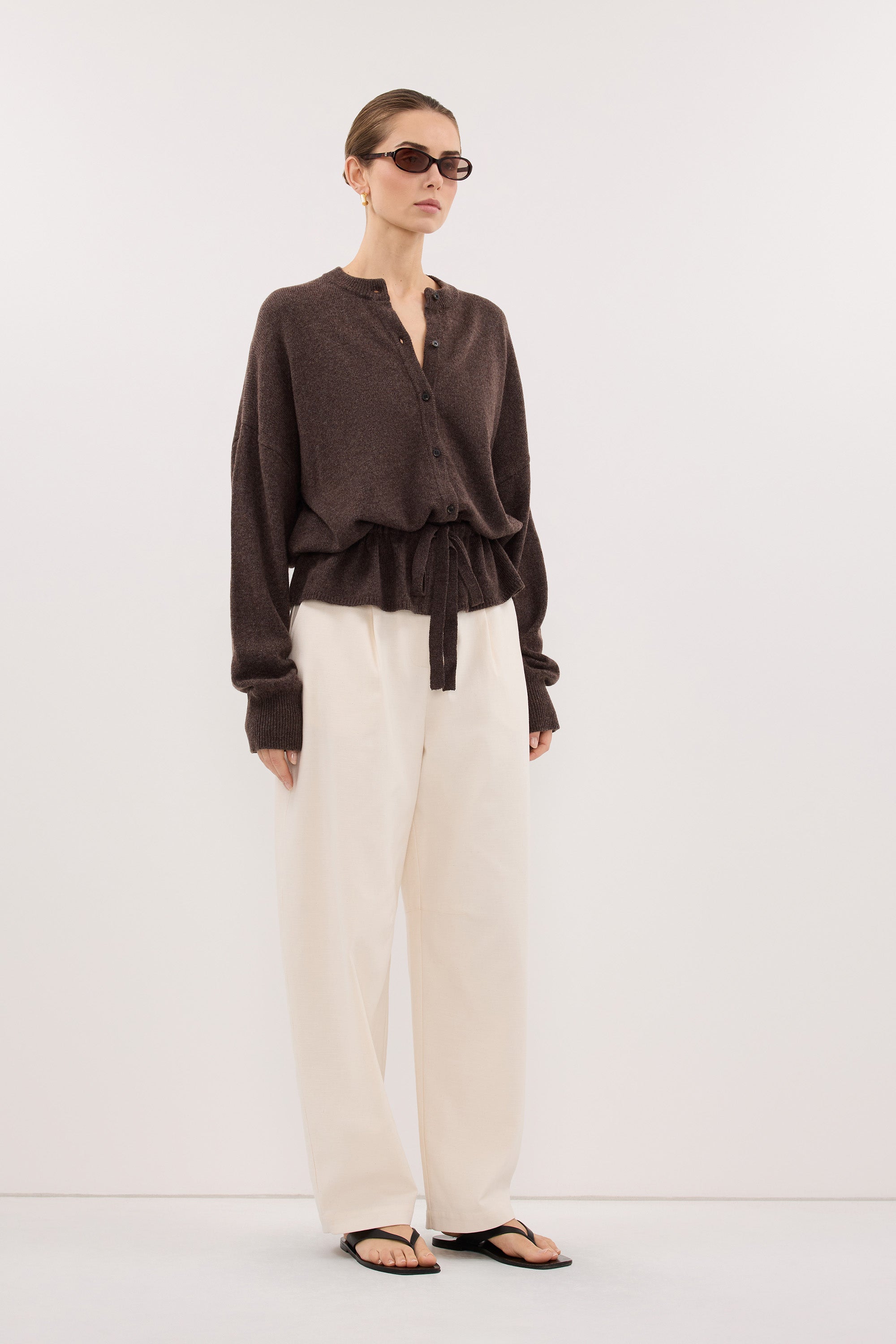 SAILOR CHOC MARLE BELTED CARDIGAN