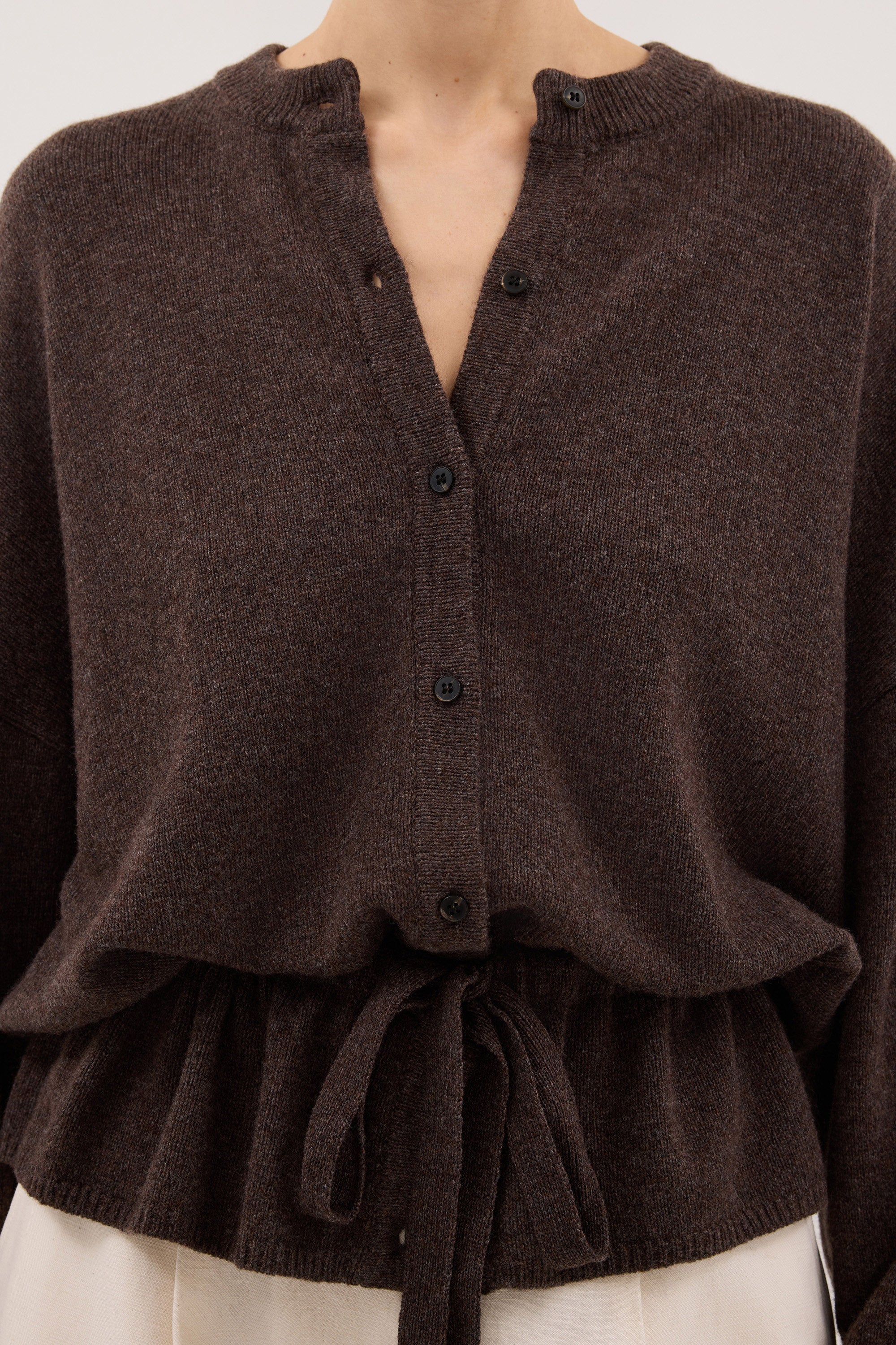 SAILOR CHOC MARLE BELTED CARDIGAN