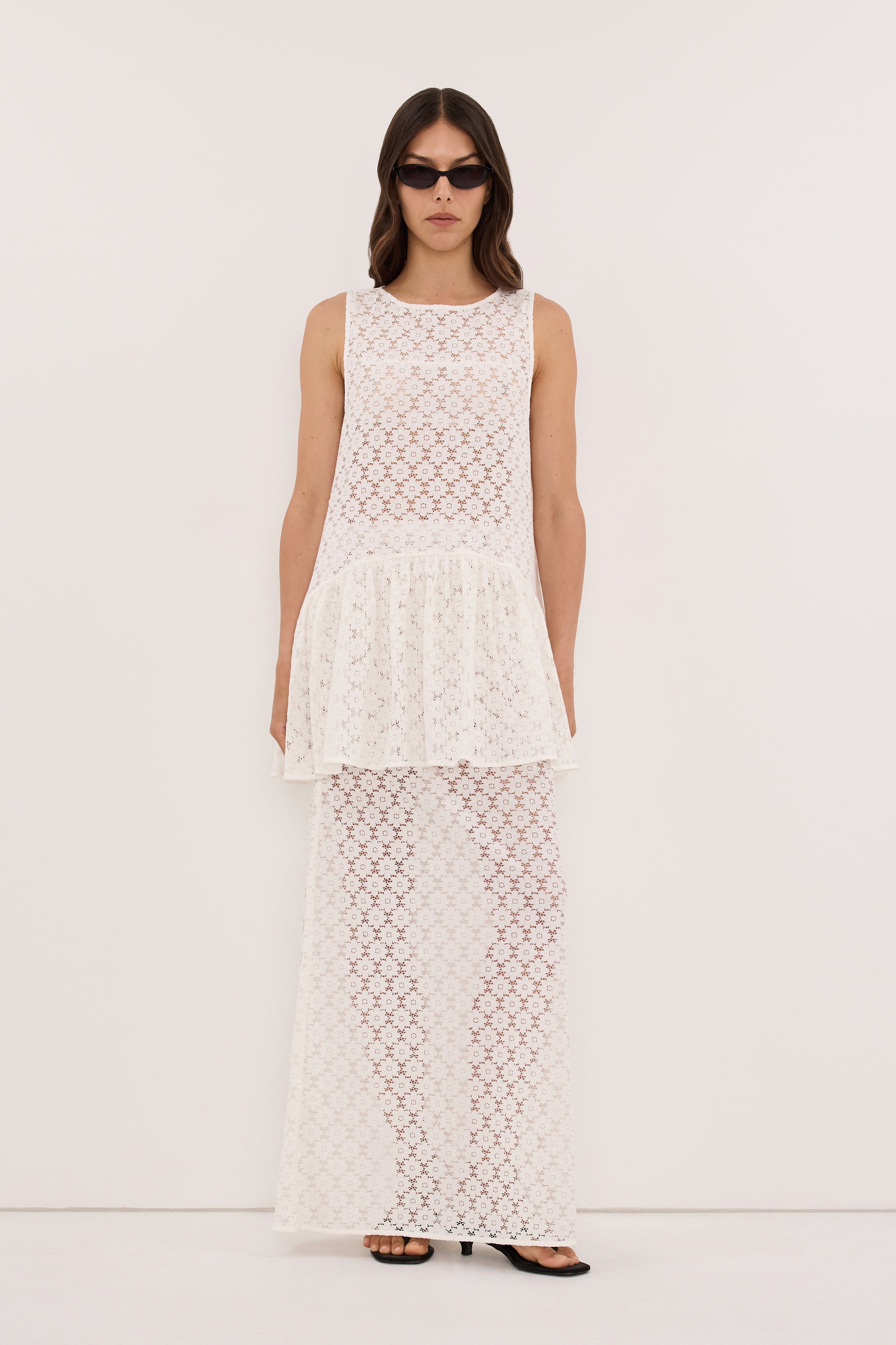 RENATA WHITE LACE DROP WAIST TOP