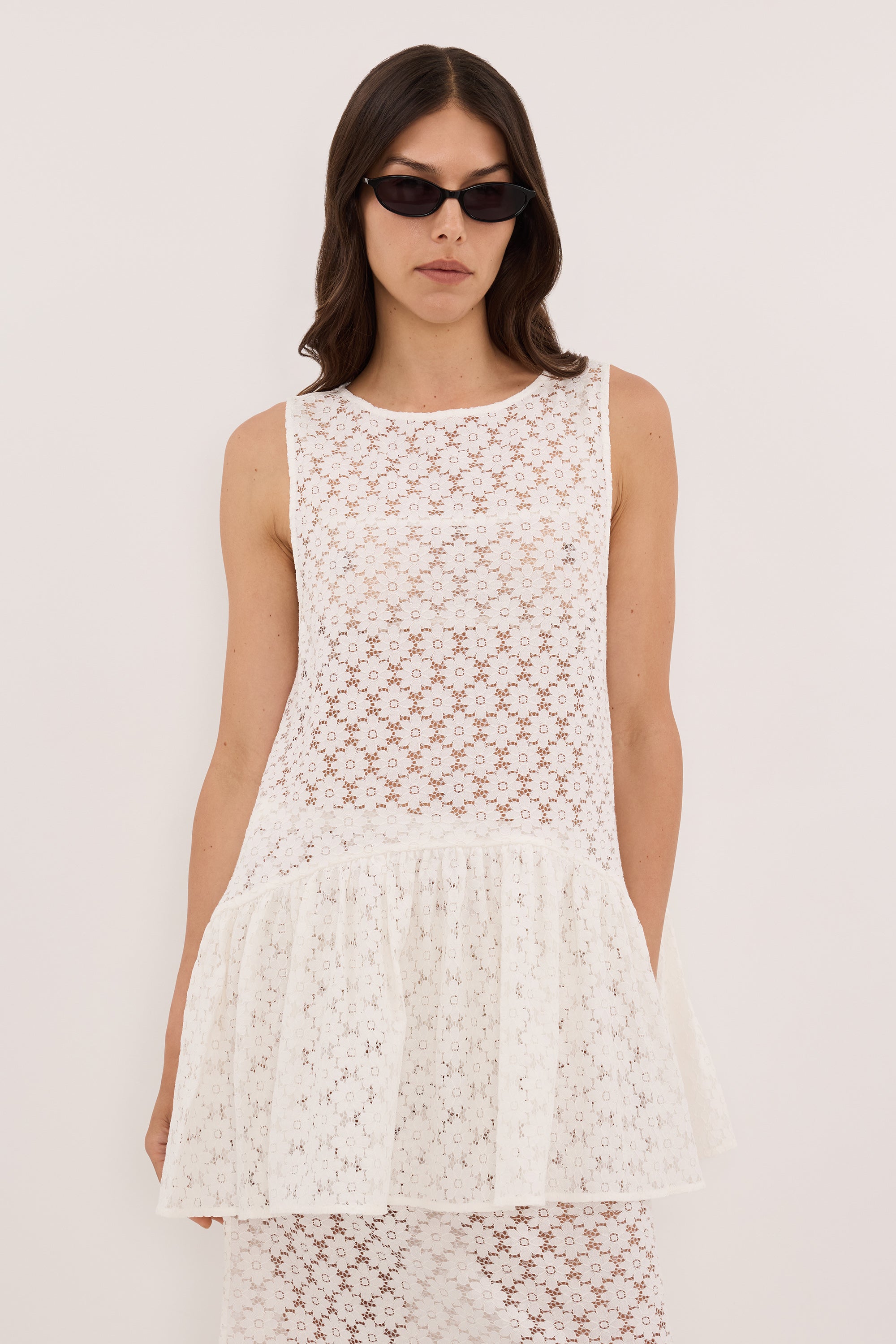 RENATA WHITE LACE DROP WAIST TOP