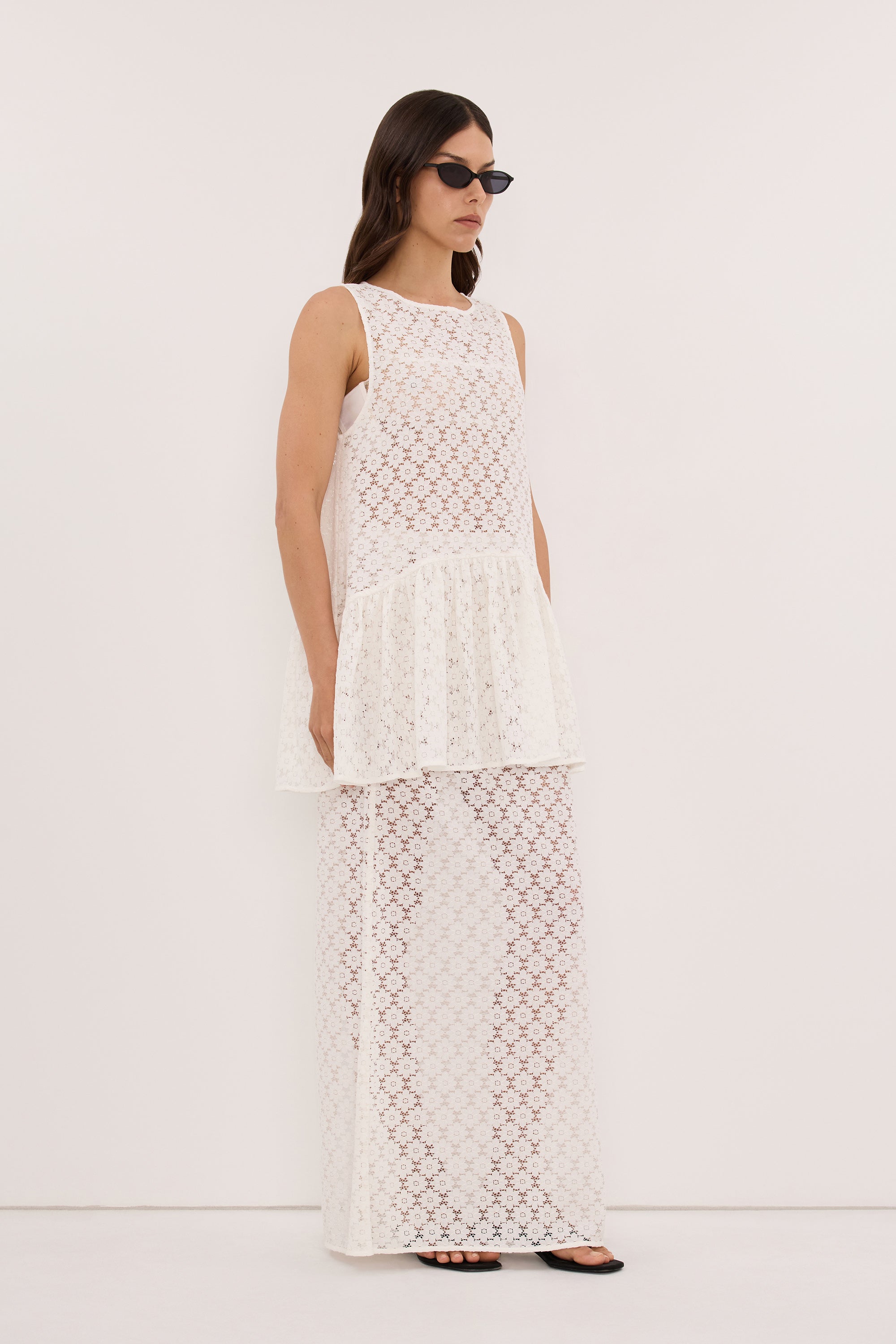 RENATA WHITE LACE DROP WAIST TOP