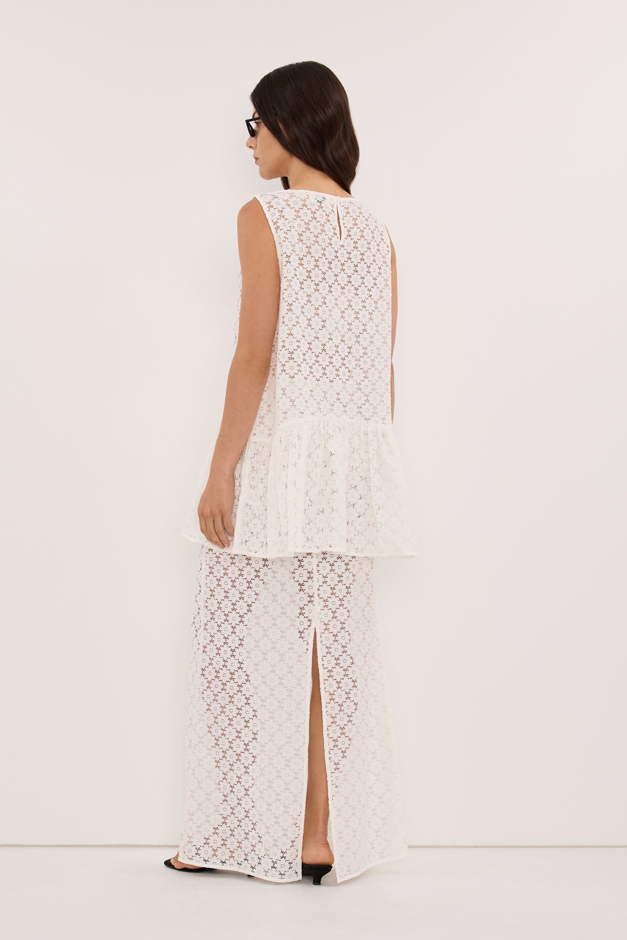 RENATA WHITE LACE DROP WAIST TOP