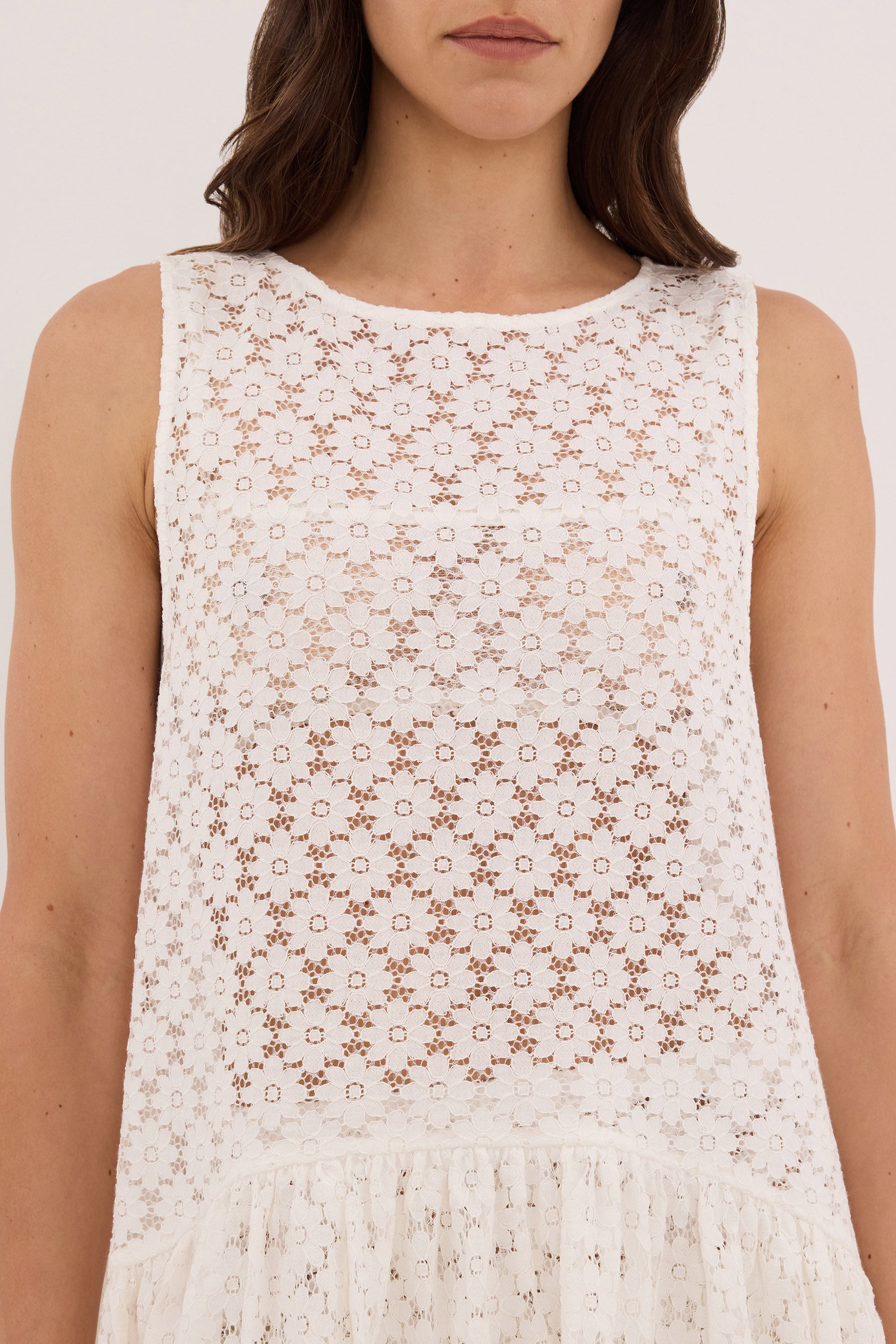 RENATA WHITE LACE DROP WAIST TOP