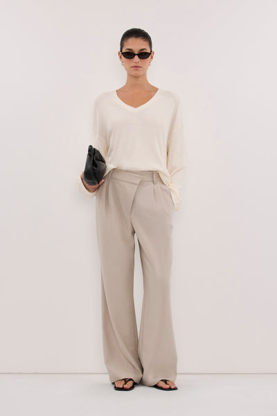 Aude wearing DARINA CREAM V NECK SLEEVED TOP