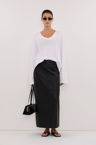 Aude wearing DARINA WHITE V NECK SLEEVED TOP