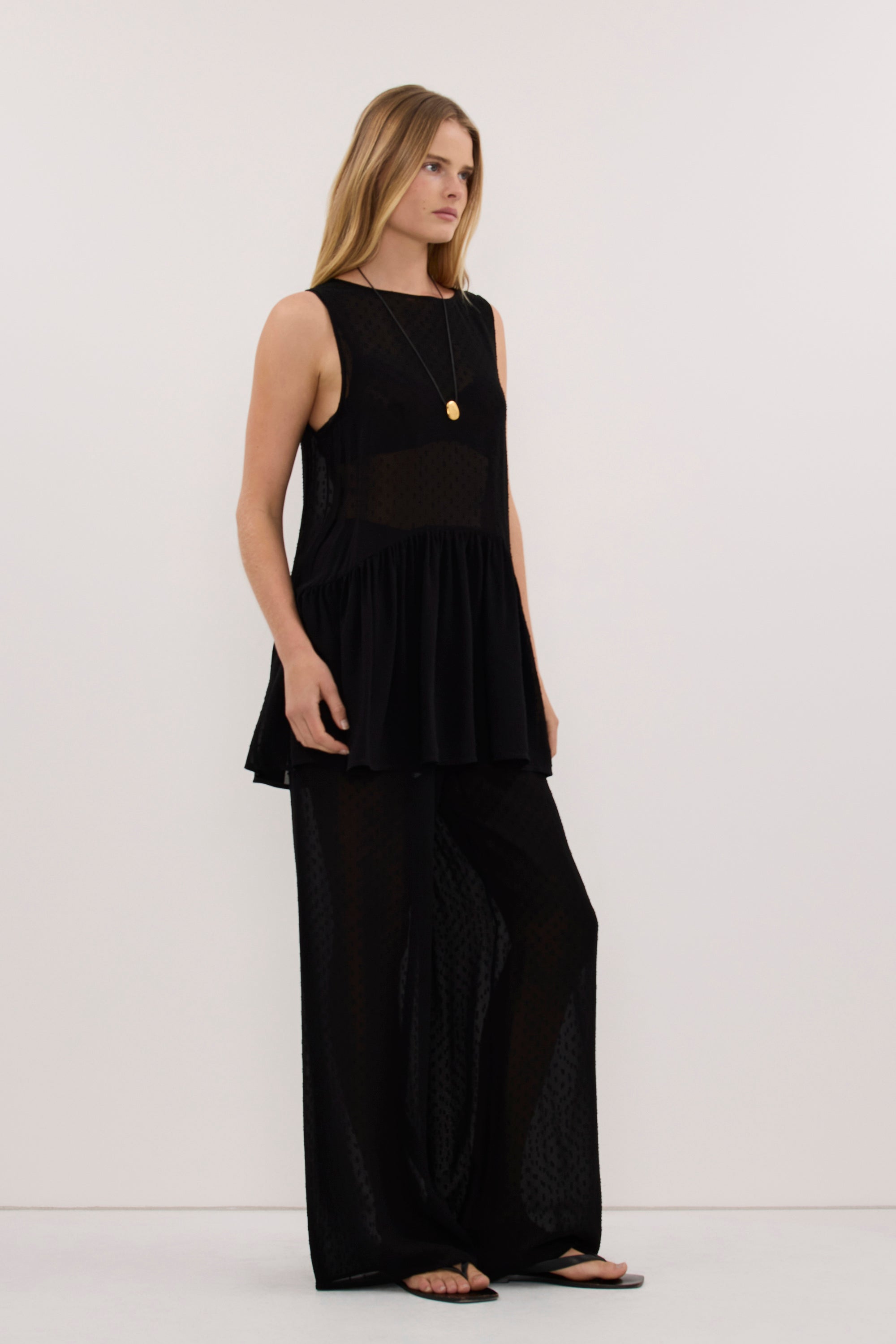 SALINA BLACK DOT DROP WAIST TOP
