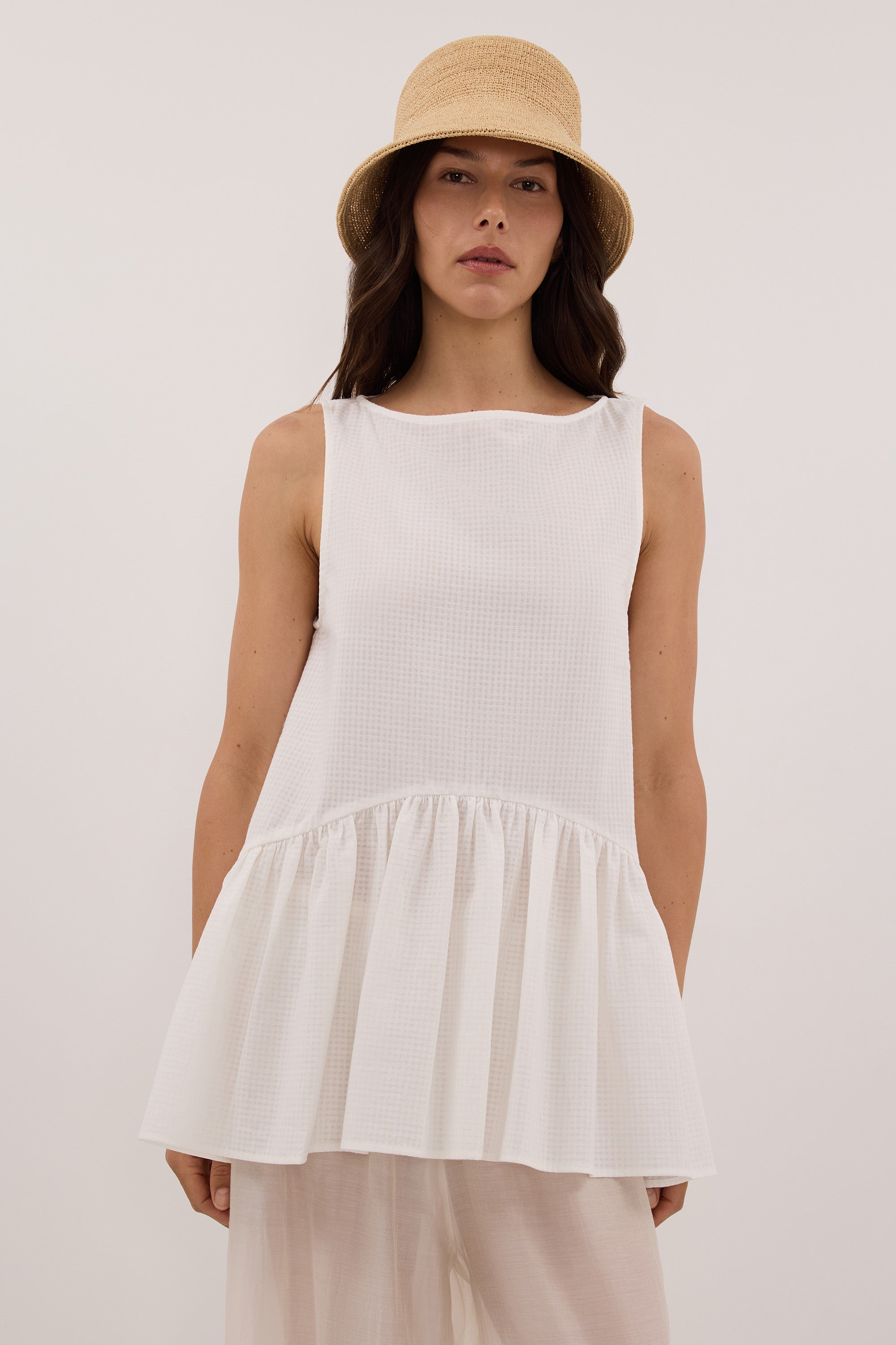 SAMMY WHITE COTTON DROP WAIST TOP – DISSH