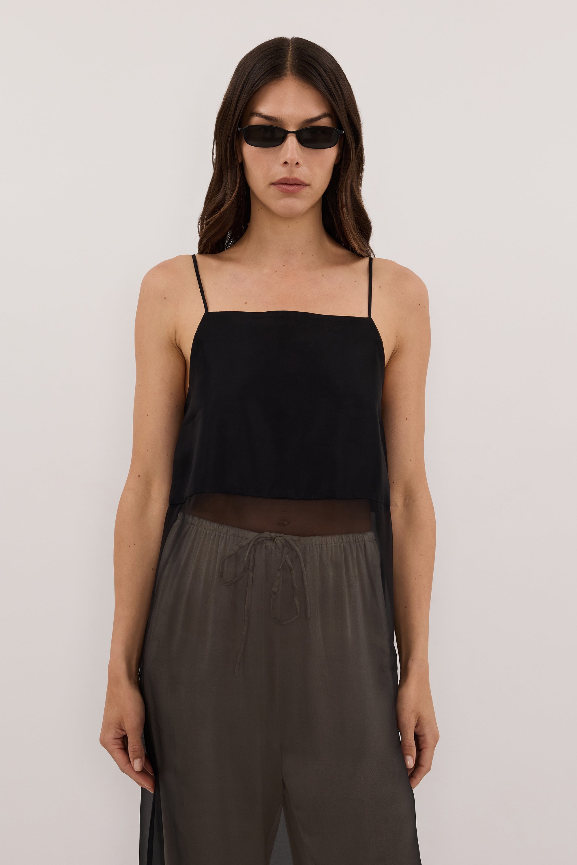 SIAN BLACK SILK ORGANZA TUNIC TOP