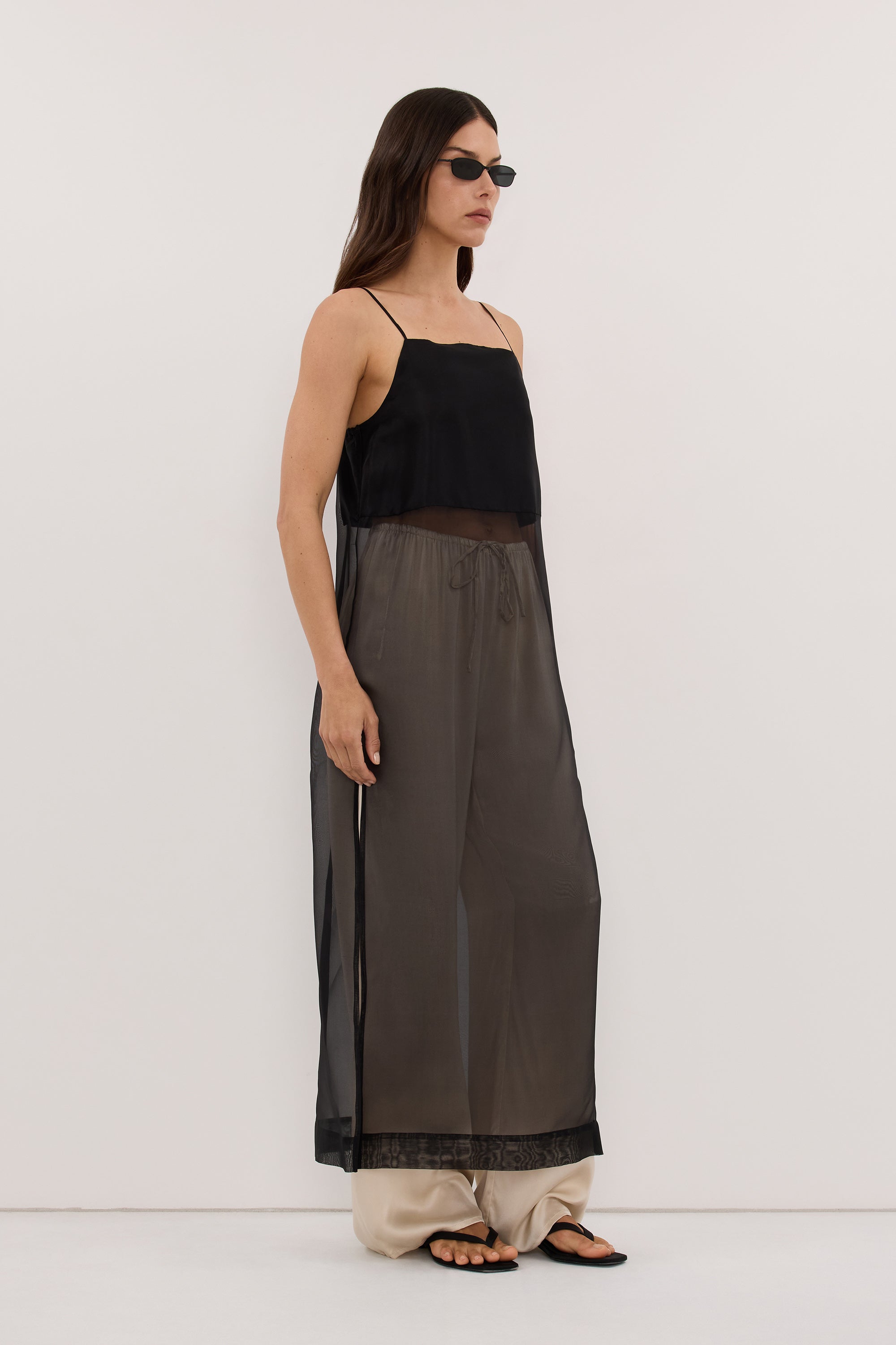 SIAN BLACK SILK ORGANZA TUNIC TOP