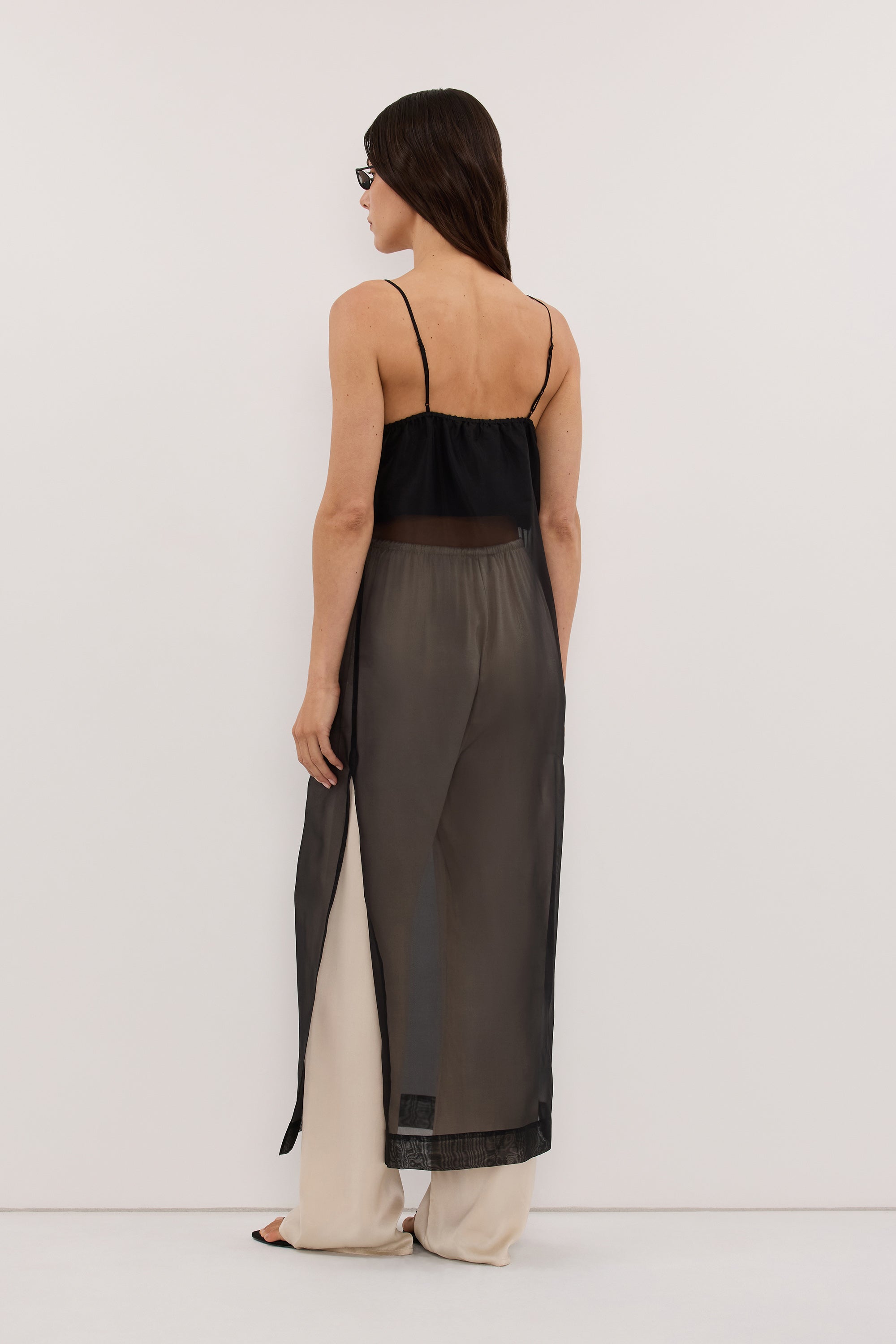 SIAN BLACK SILK ORGANZA TUNIC TOP